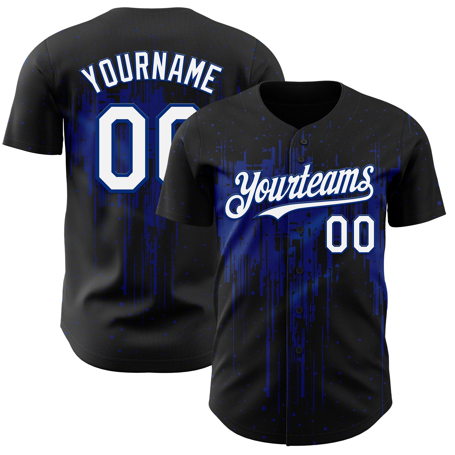 Custom Black White-Royal 3D Pattern Design Dripping Splatter Paint Authentic Baseball Jersey