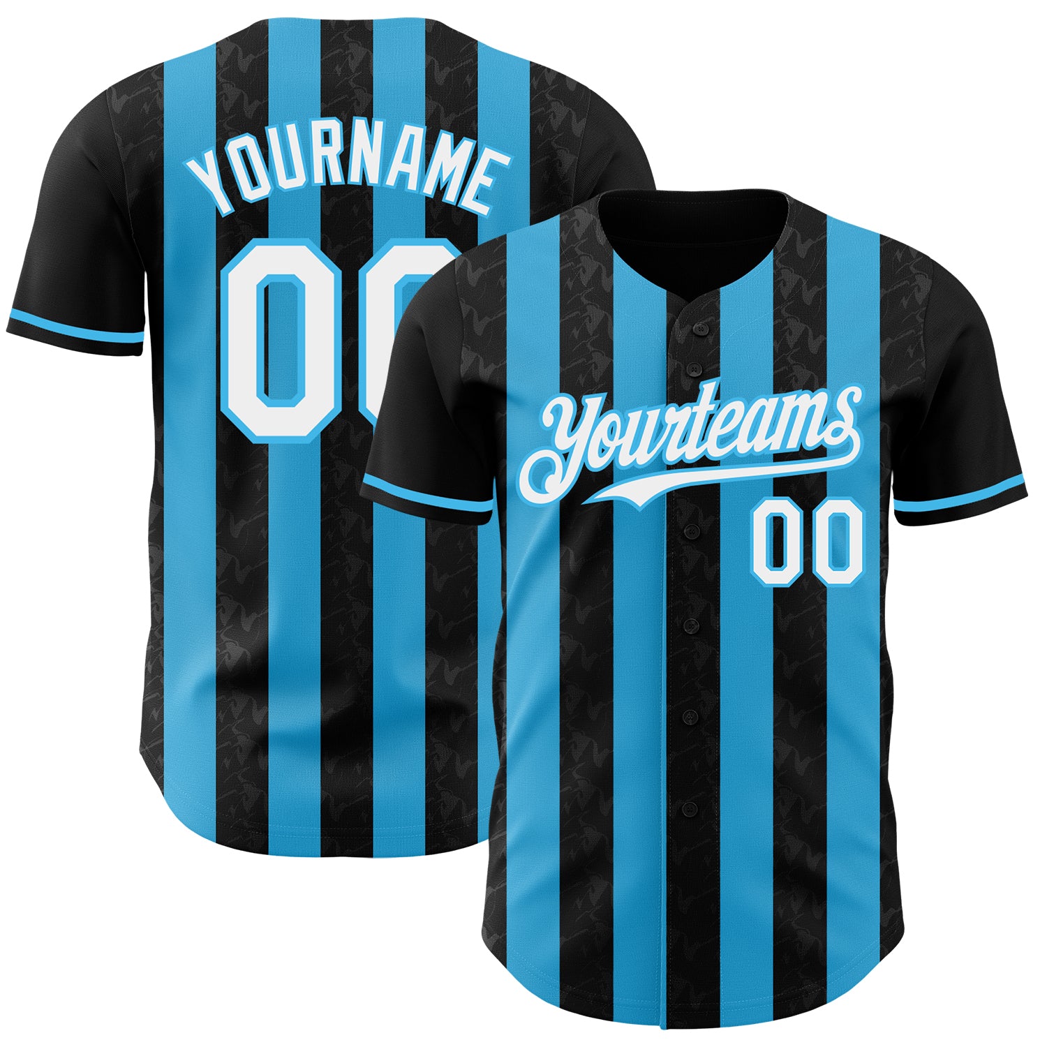 Custom Black White-Sky Blue Classic Vertical Stripe Fluid Liquid Texture Authentic Baseball Jersey