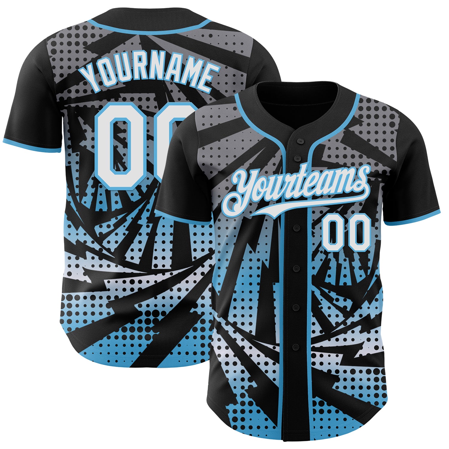 Custom Black White-Sky Blue Lightning Gradient Dot Authentic Baseball Jersey