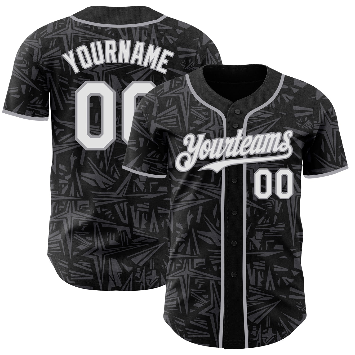 Custom Black White Steel Gray-Gray Geometric Cyber Starburst Authentic Baseball Jersey