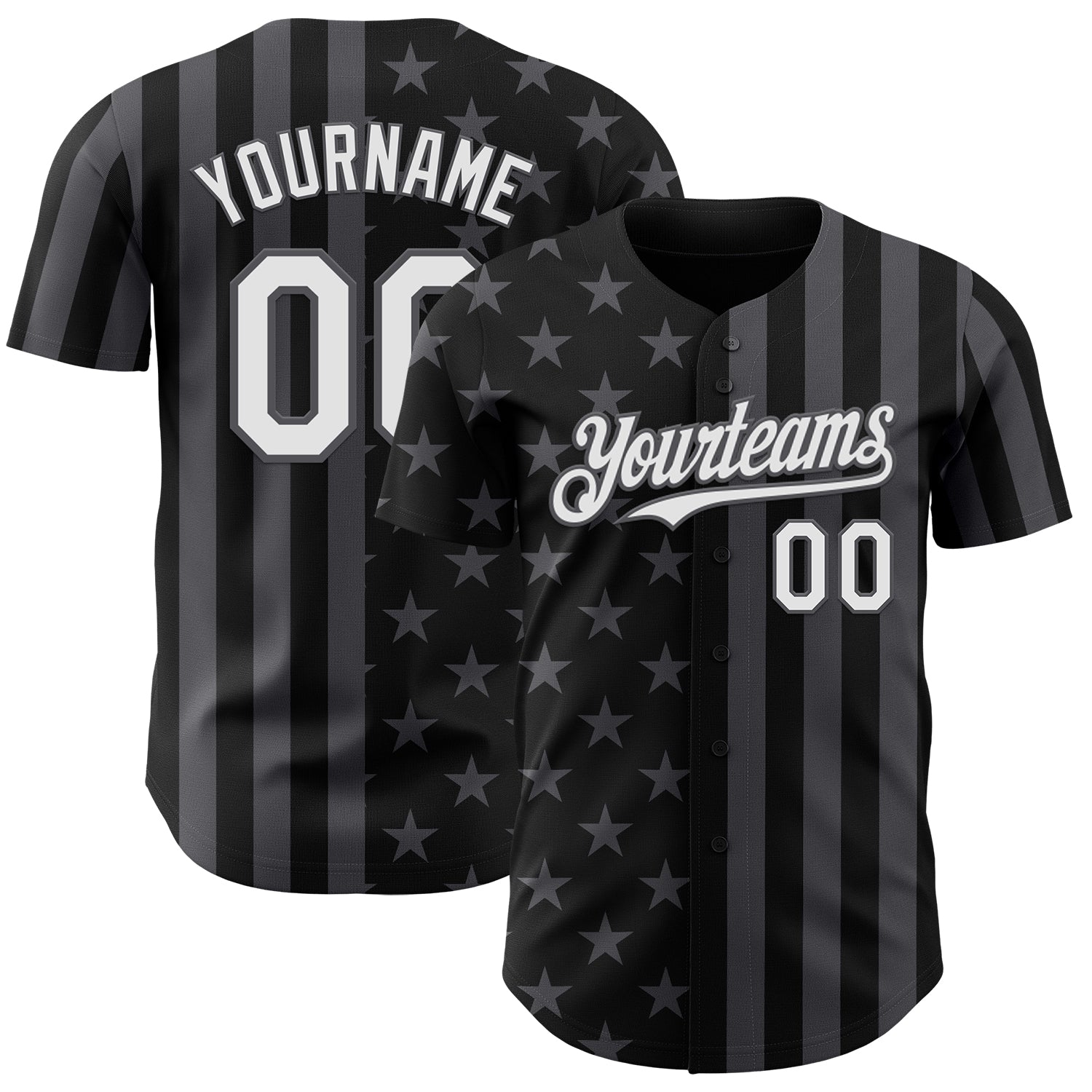 Custom Black White-Steel Gray USA Flag Patriotic Split Stars and Stripes Authentic Baseball Jersey