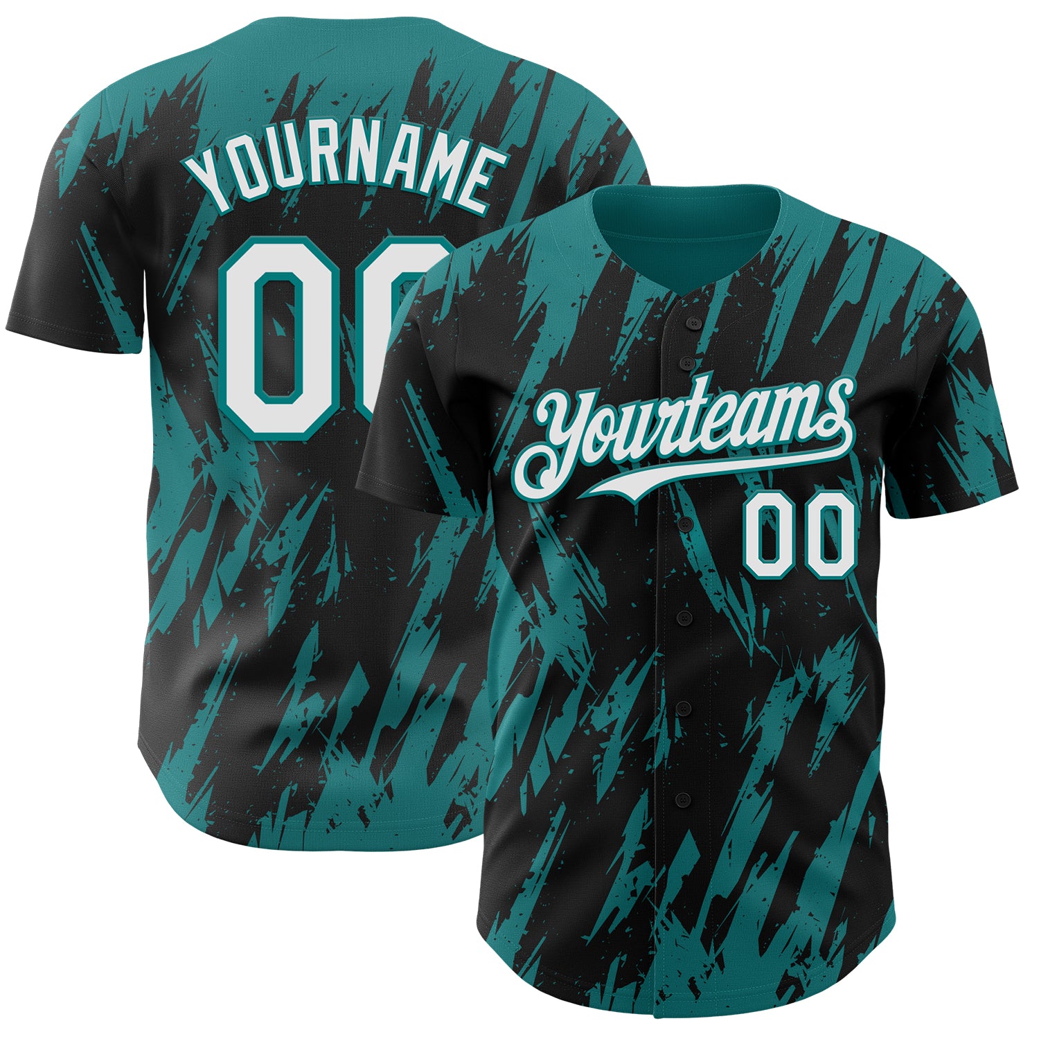 Custom Black White-Teal 3D Pattern Design Splatter Torn Sharp Brush Stroke Authentic Baseball Jersey