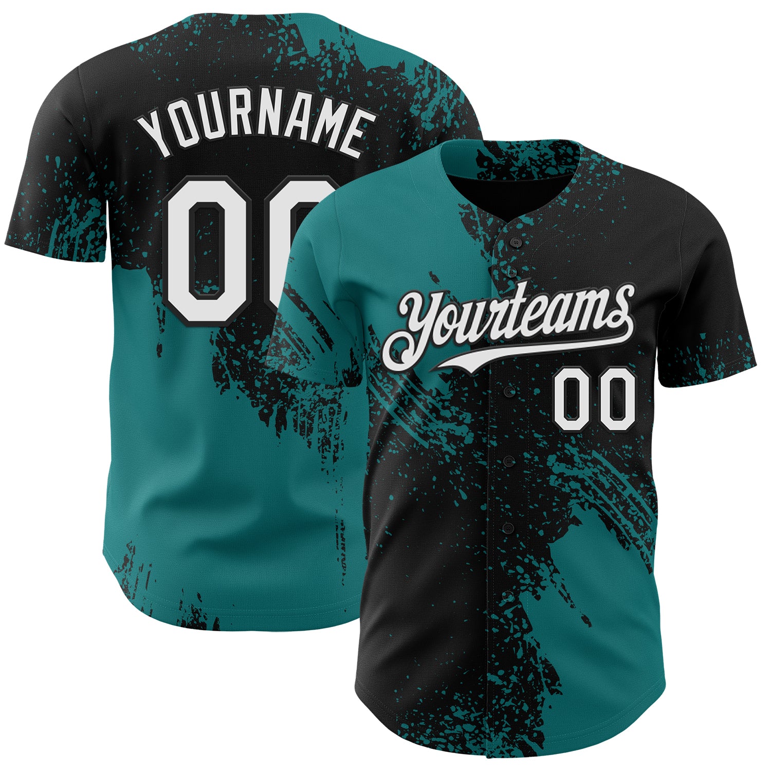 Custom Black White-Teal Abstract Brush Stroke Authentic Baseball Jersey