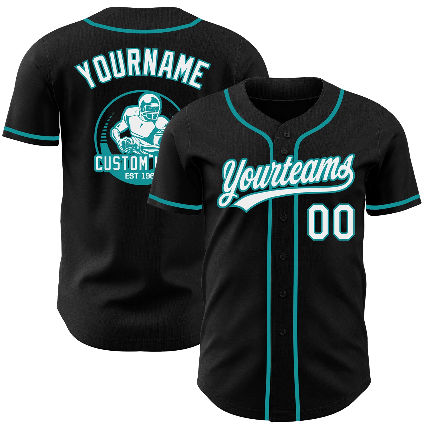 Custom Black White-Teal Authentic Baseball Jersey