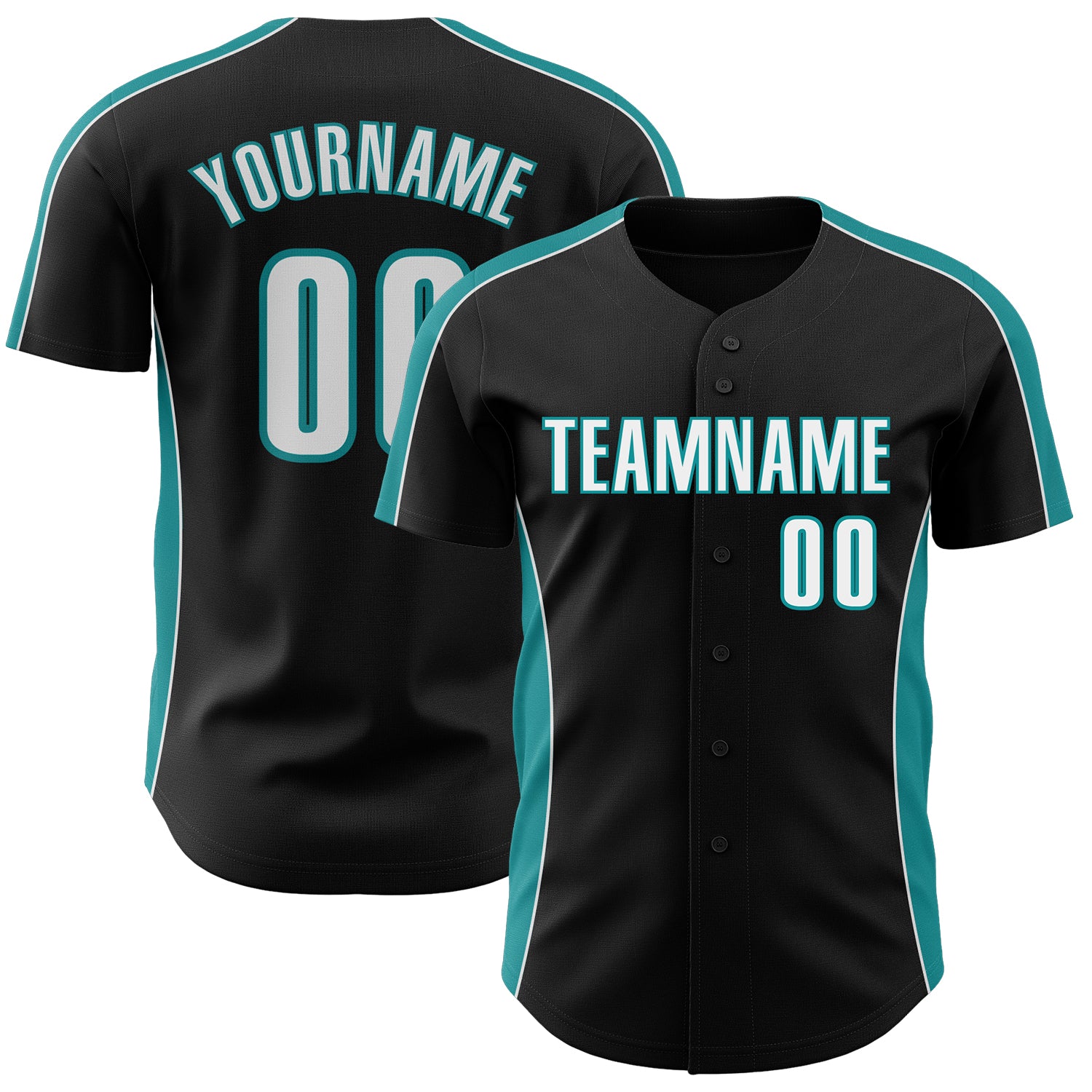 Custom Black White-Teal Classic Color Block Side Panel Stripe Authentic Baseball Jersey