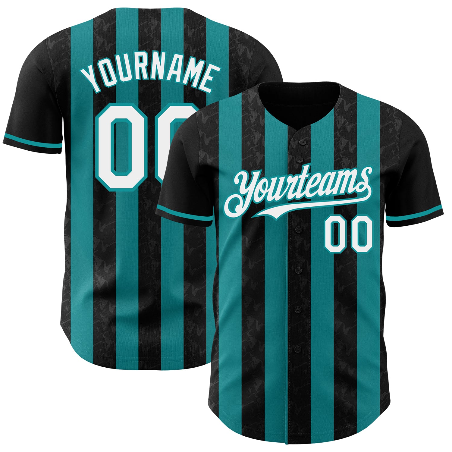 Custom Black White-Teal Classic Vertical Stripe Fluid Liquid Texture Authentic Baseball Jersey