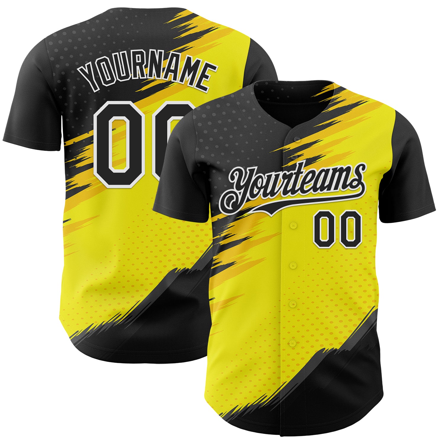 Custom Black White-Yellow 3D Pattern Design Car Racing Formula Auto Motorsport Authentic Baseball Jersey