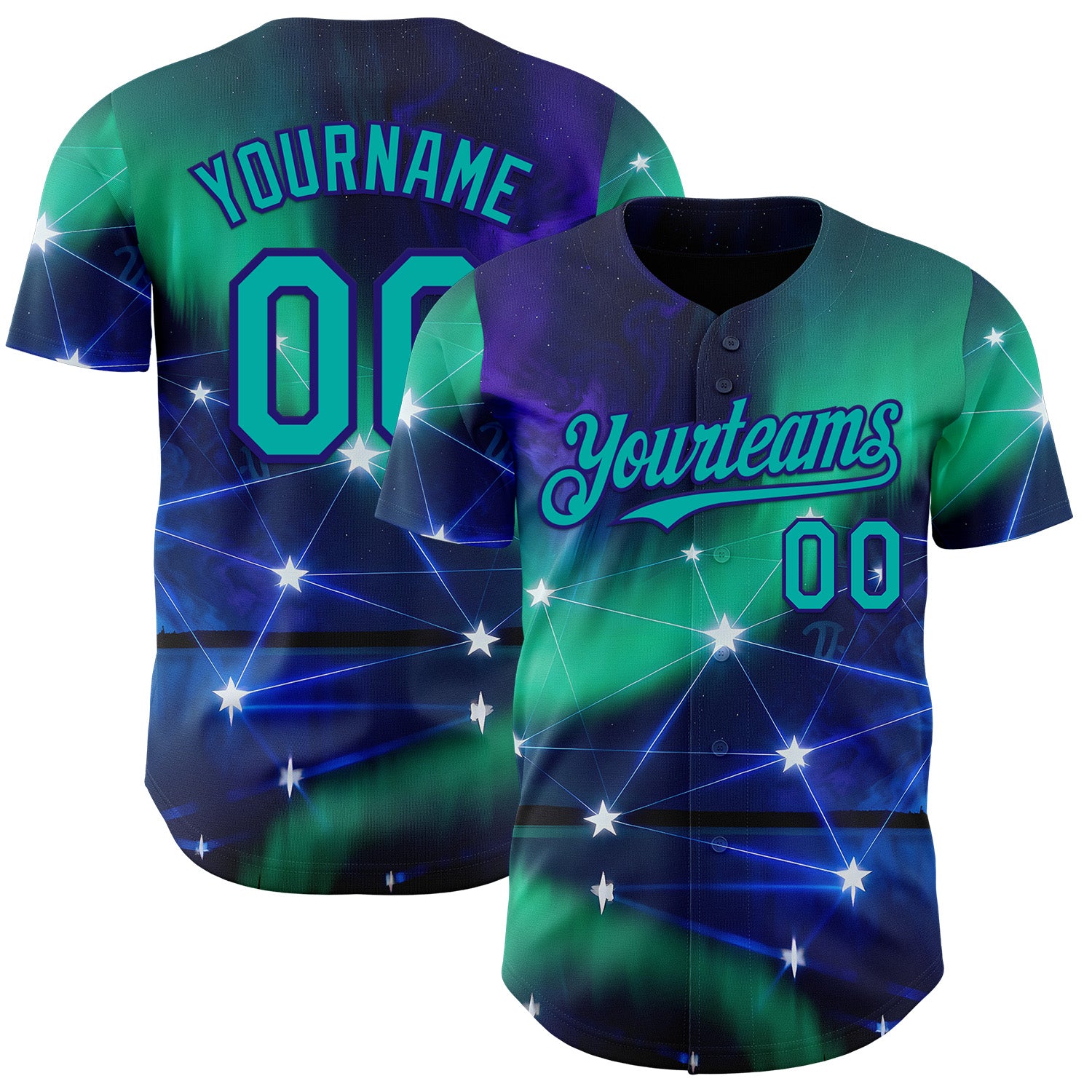 Custom Blue Aqua-Dark Purple Galaxy Star Authentic Baseball Jersey