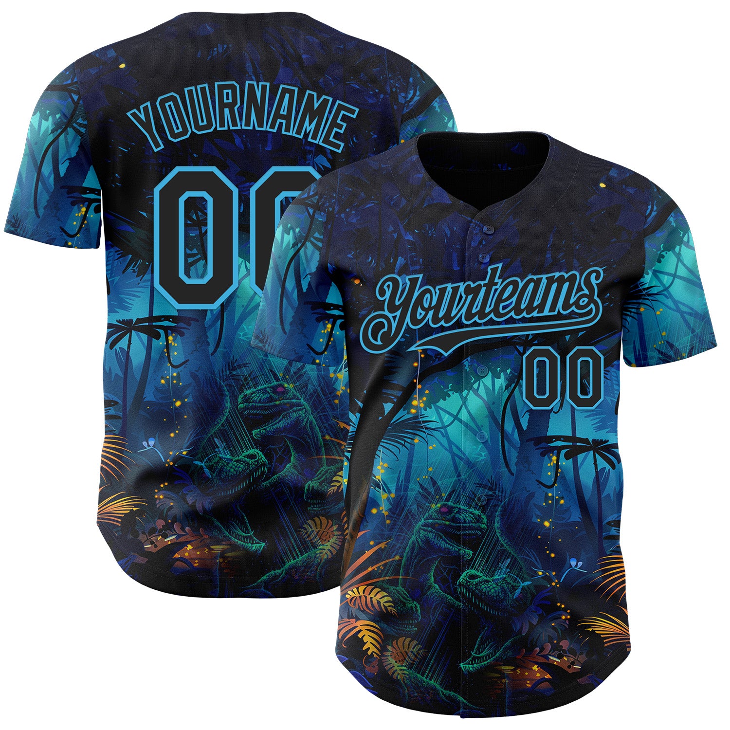 Custom Blue Black-Sky Blue Cyber Tropical Palm Trees Music Festival Gothic Fantasy Authentic Baseball Jersey