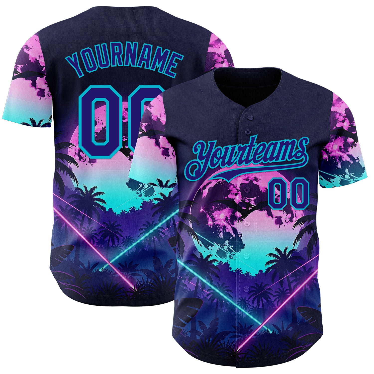Custom Blue Dark Purple-Lakes Blue Cyber Tropical Palm Trees Gothic Fantasy Authentic Baseball Jersey