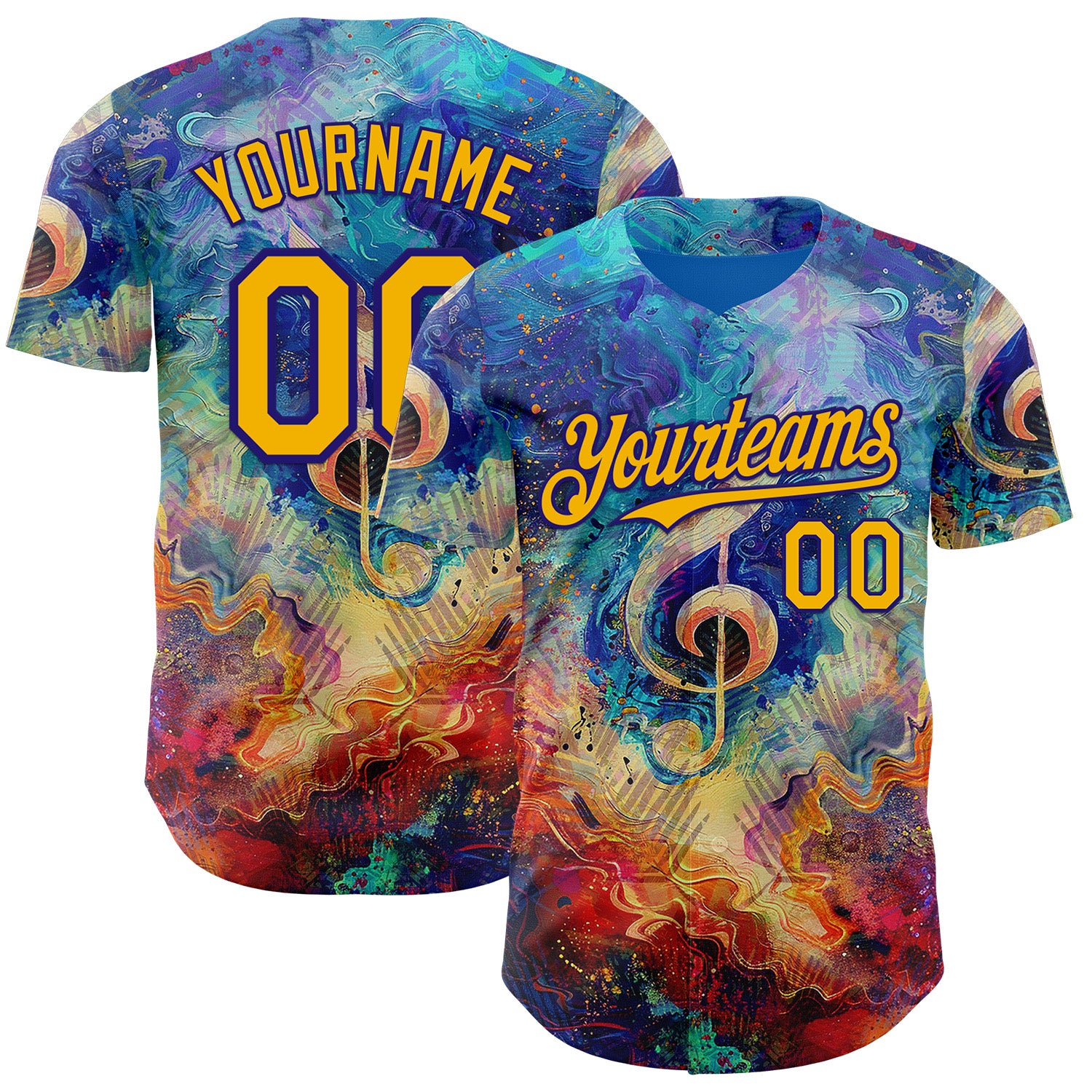 Custom Blue Gold Red-Dark Purple Cyber Tropical Palm Trees Music Festival Fluid Liquid Authentic Baseball Jersey
