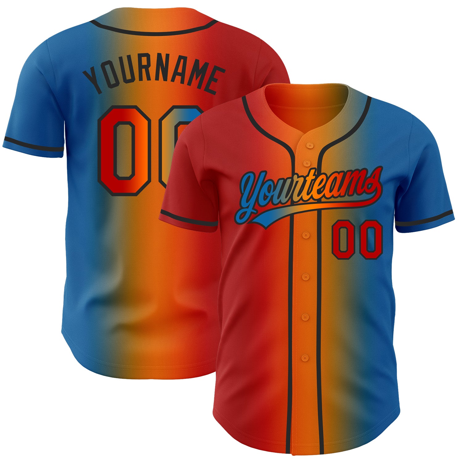 Custom Blue Red Bay Orange-Black Authentic Gradient Fashion Baseball Jersey