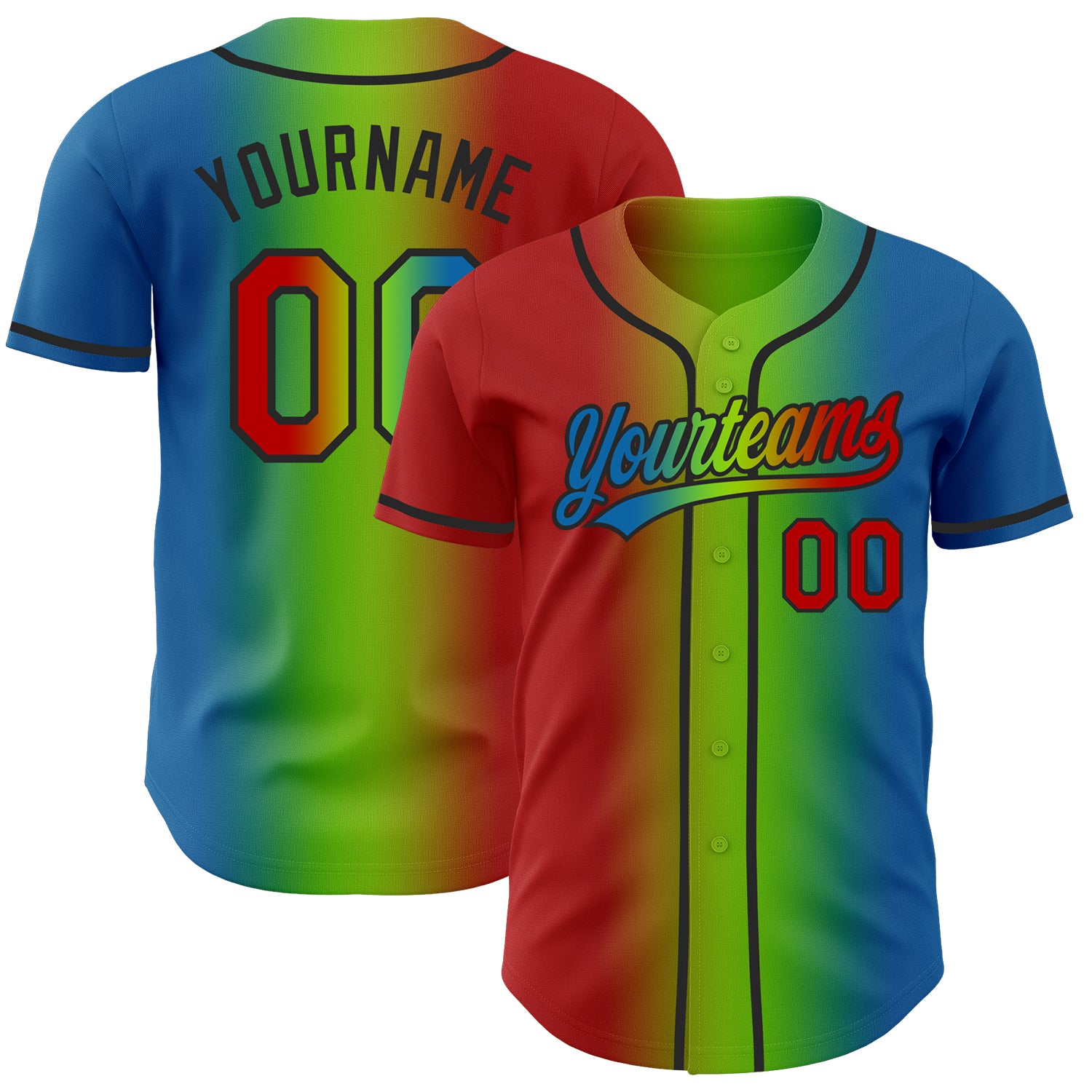 Custom Blue Red Neon Green-Black Authentic Gradient Fashion Baseball Jersey
