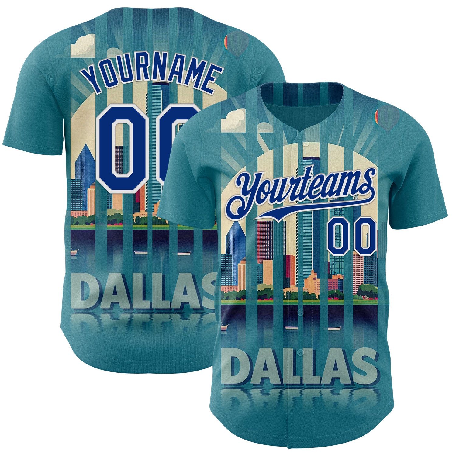 Custom Blue Royal-White Dallas Texas Urban Cityscape Landmark City Symbol Authentic Baseball Jersey