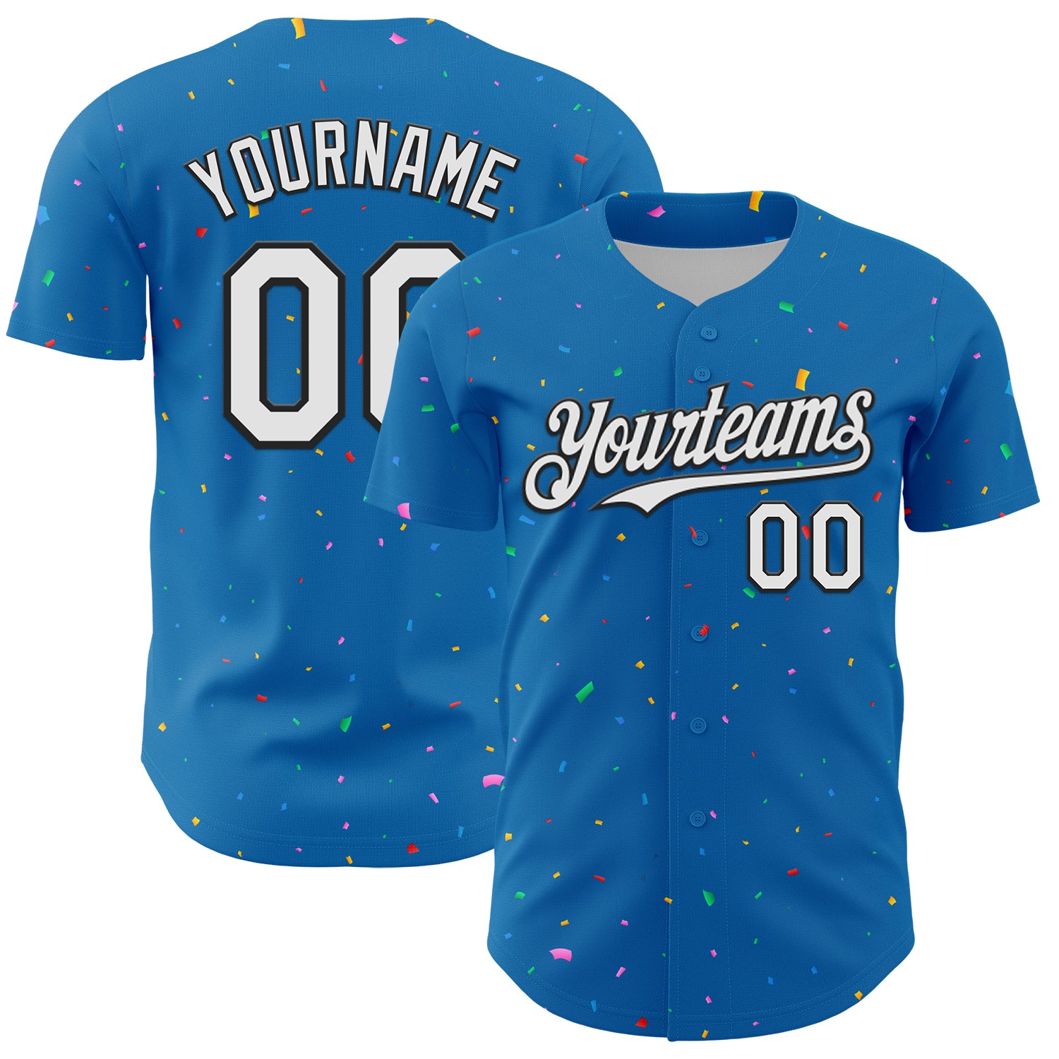 Custom Blue White-Black 3D Pattern Design Confetti Colorful Speckle Authentic Baseball Jersey