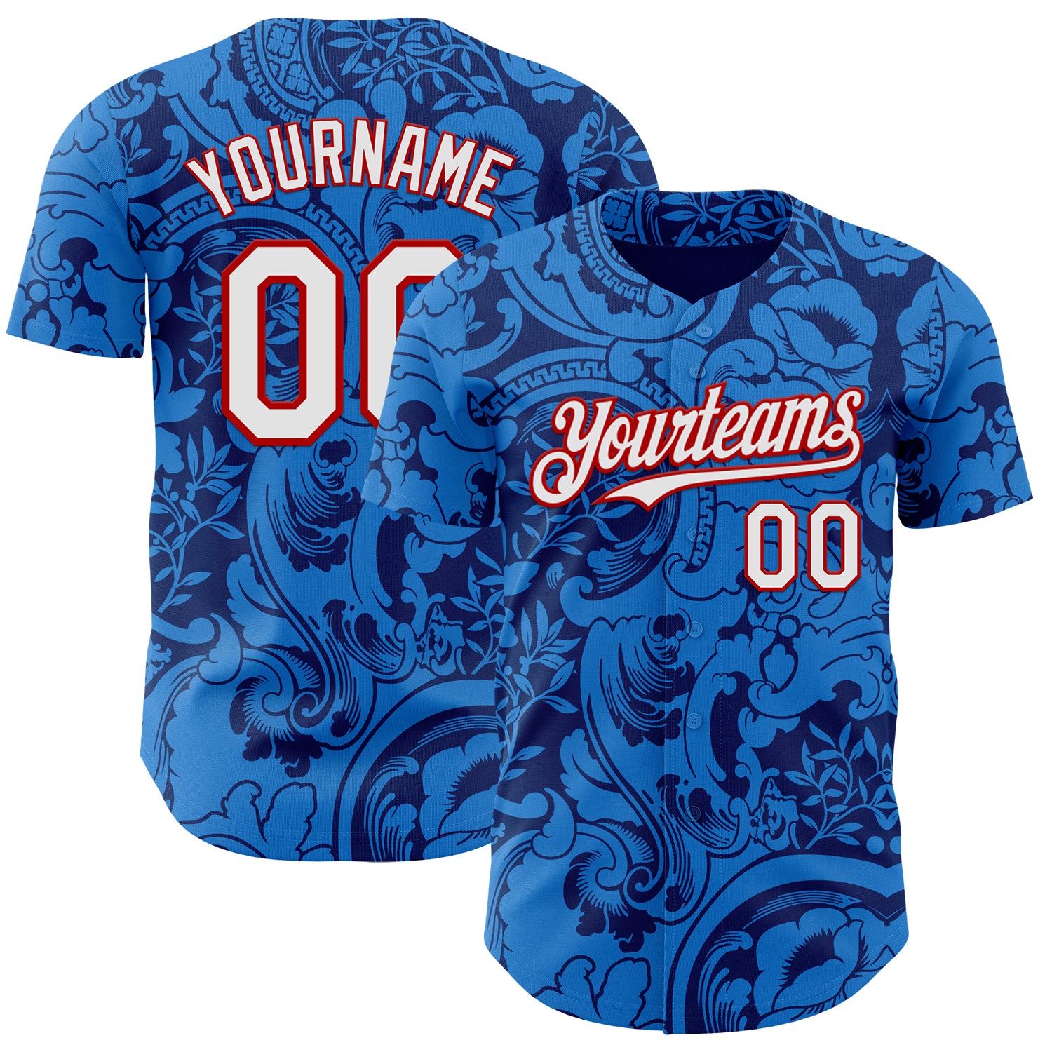 Custom Blue White-Red France Style Authentic Baseball Jersey