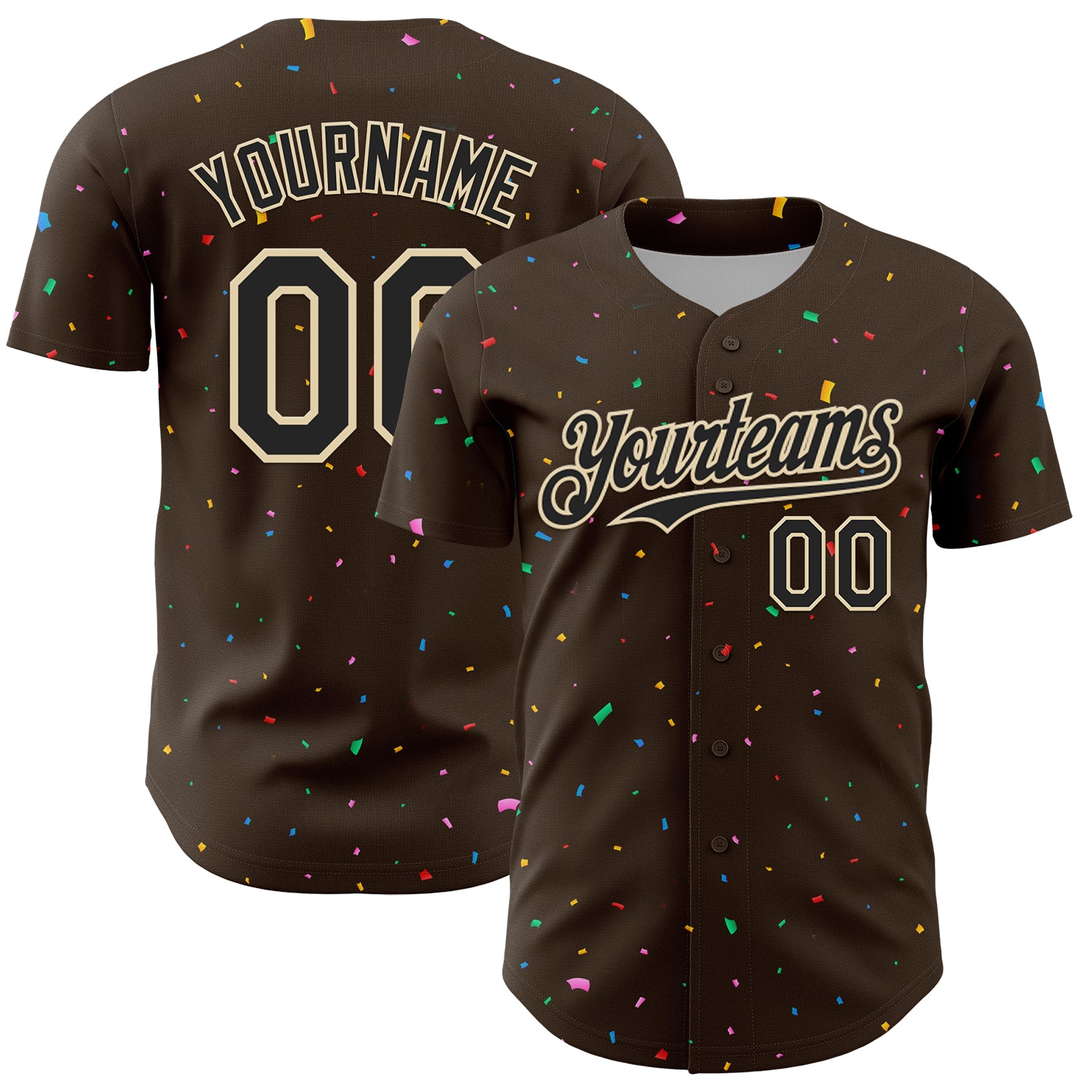 Custom Brown Black-Cream 3D Pattern Design Confetti Colorful Speckle Authentic Baseball Jersey