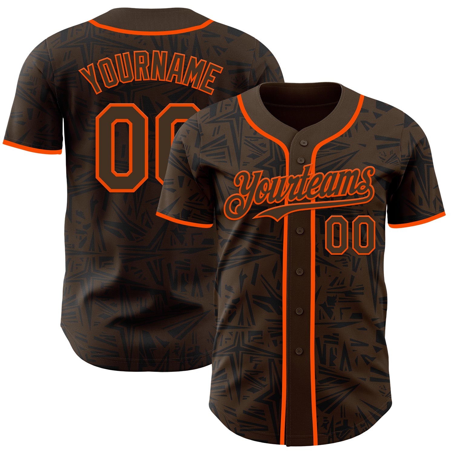 Custom Brown Black-Orange Geometric Cyber Starburst Authentic Baseball Jersey
