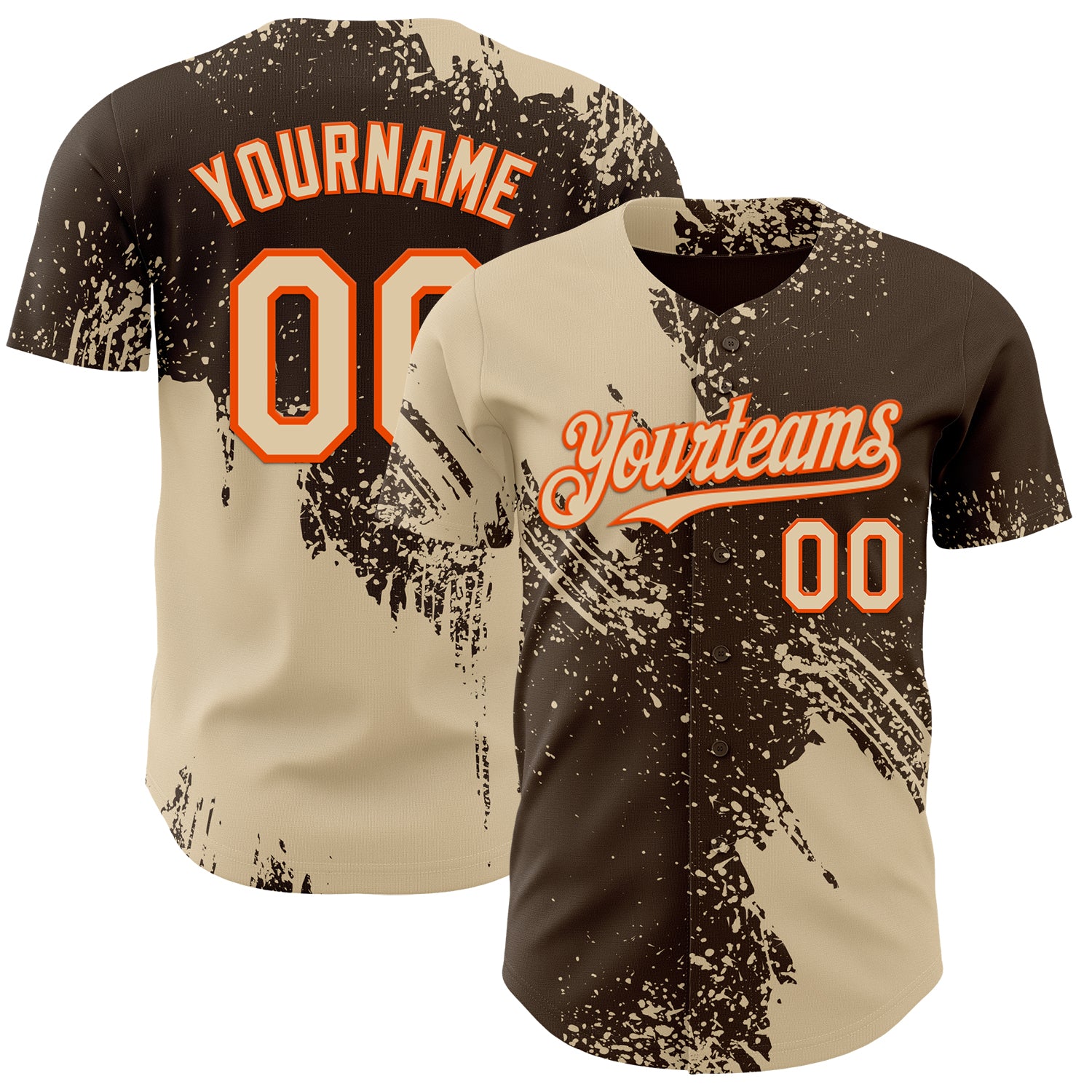 Custom Brown City Cream-Orange Abstract Brush Stroke Authentic Baseball Jersey
