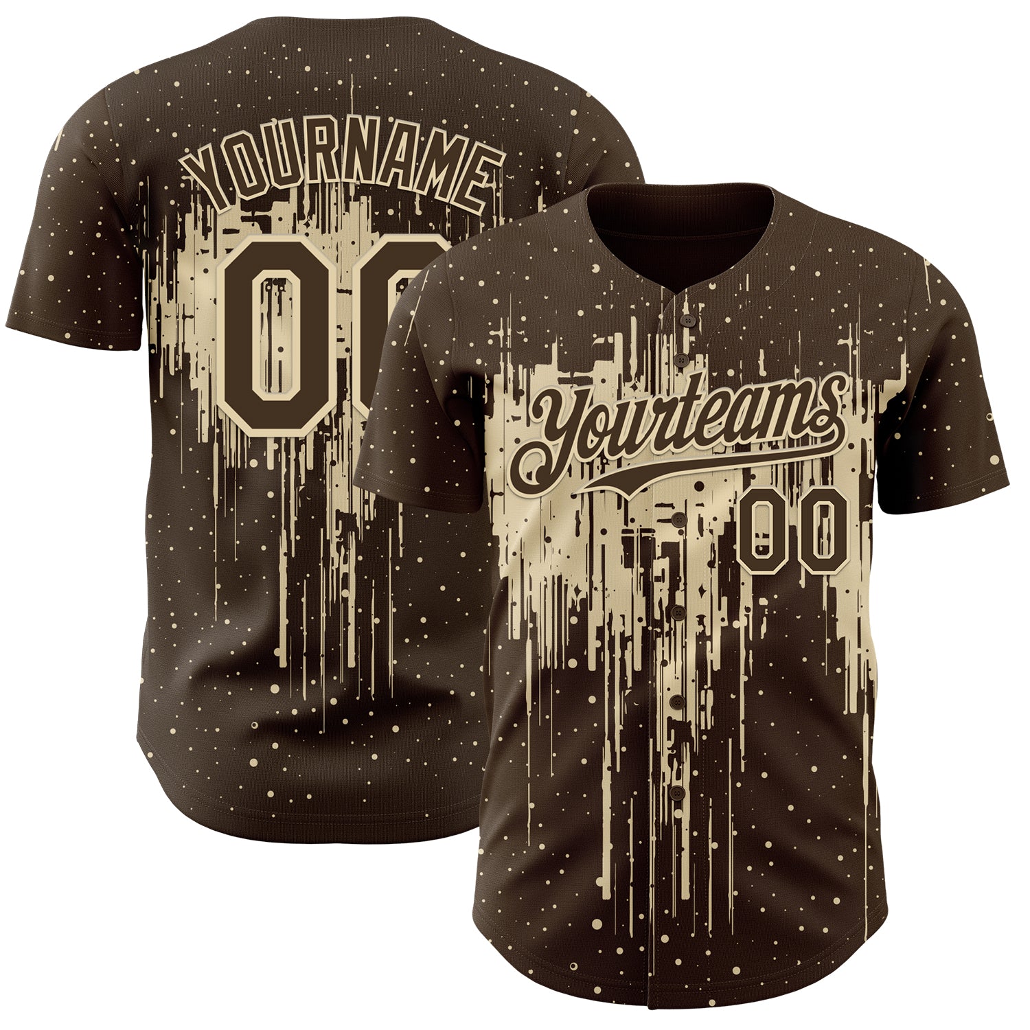 Custom Brown Cream 3D Pattern Design Dripping Splatter Paint Authentic Baseball Jersey