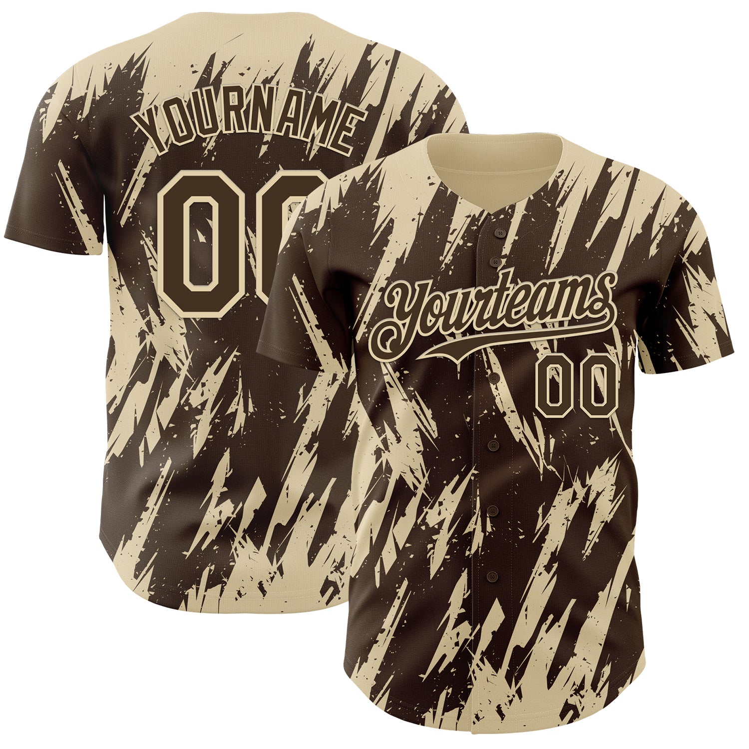 Custom Brown Cream 3D Pattern Design Splatter Torn Sharp Brush Stroke Authentic Baseball Jersey