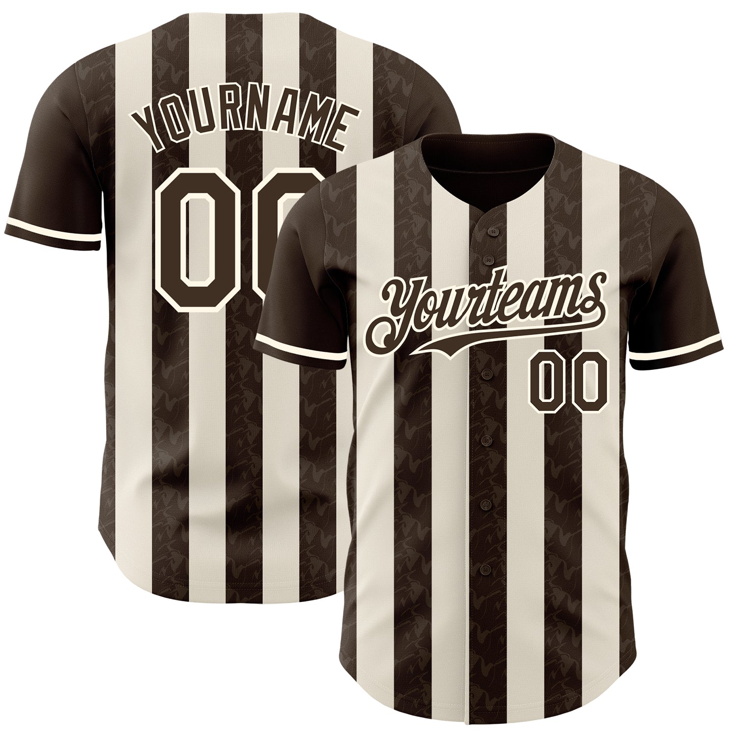 Custom Brown Cream-Cream Classic Vertical Stripe Fluid Liquid Texture Authentic Baseball Jersey