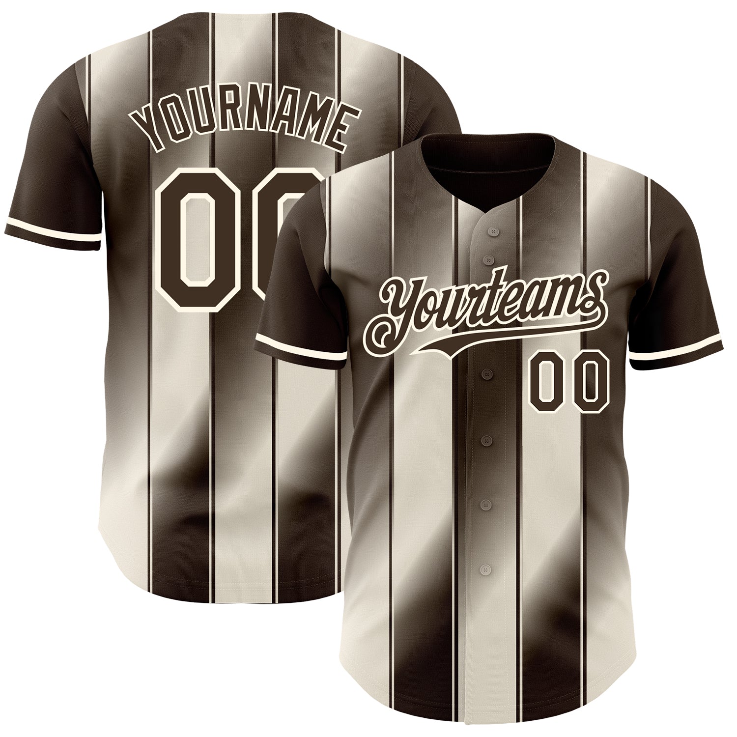 Custom Brown Cream-Cream Gradient Classic Vertical Stripe Authentic Baseball Jersey