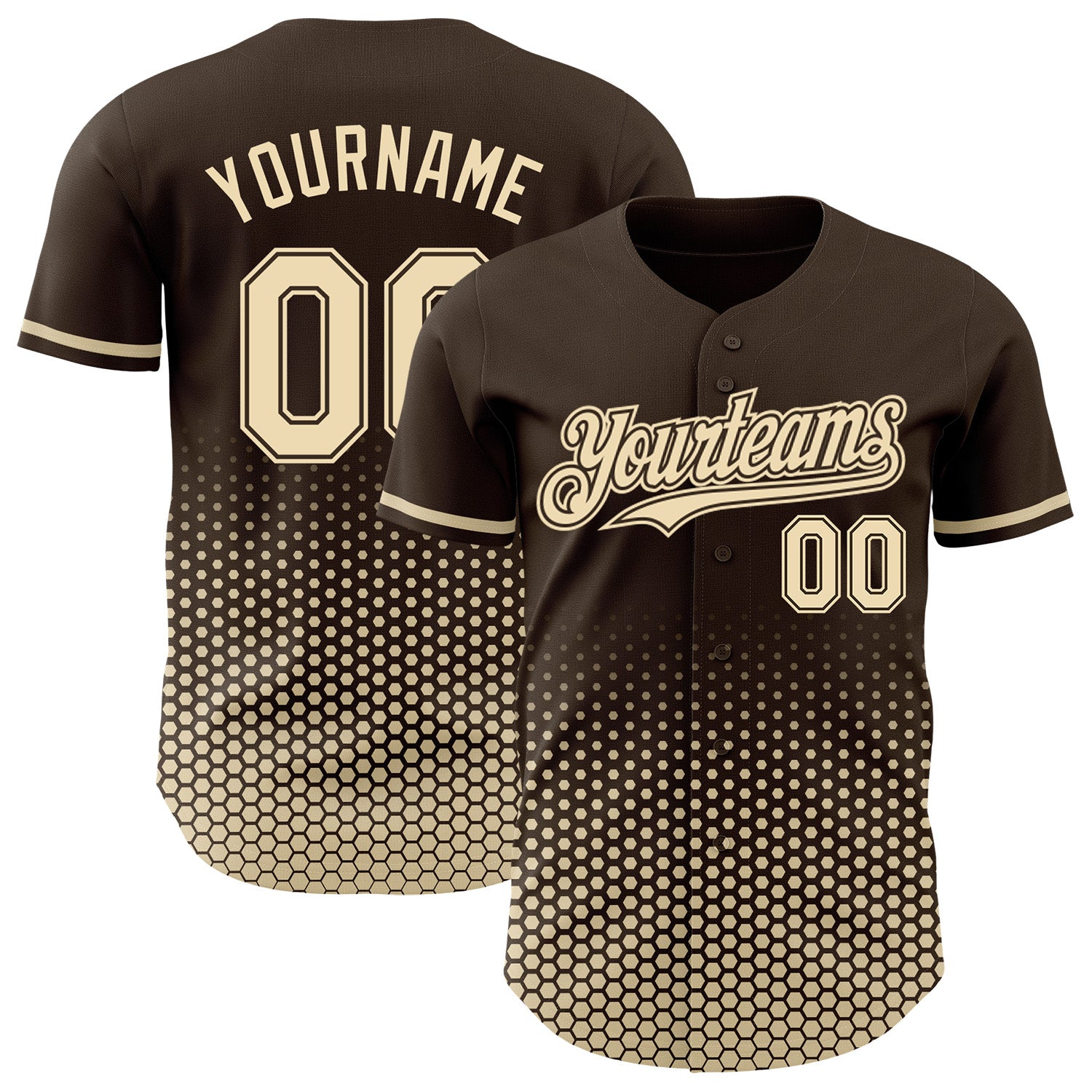 Custom Brown-Cream Geometric Hexagonal Dot Gradient Authentic Baseball Jersey