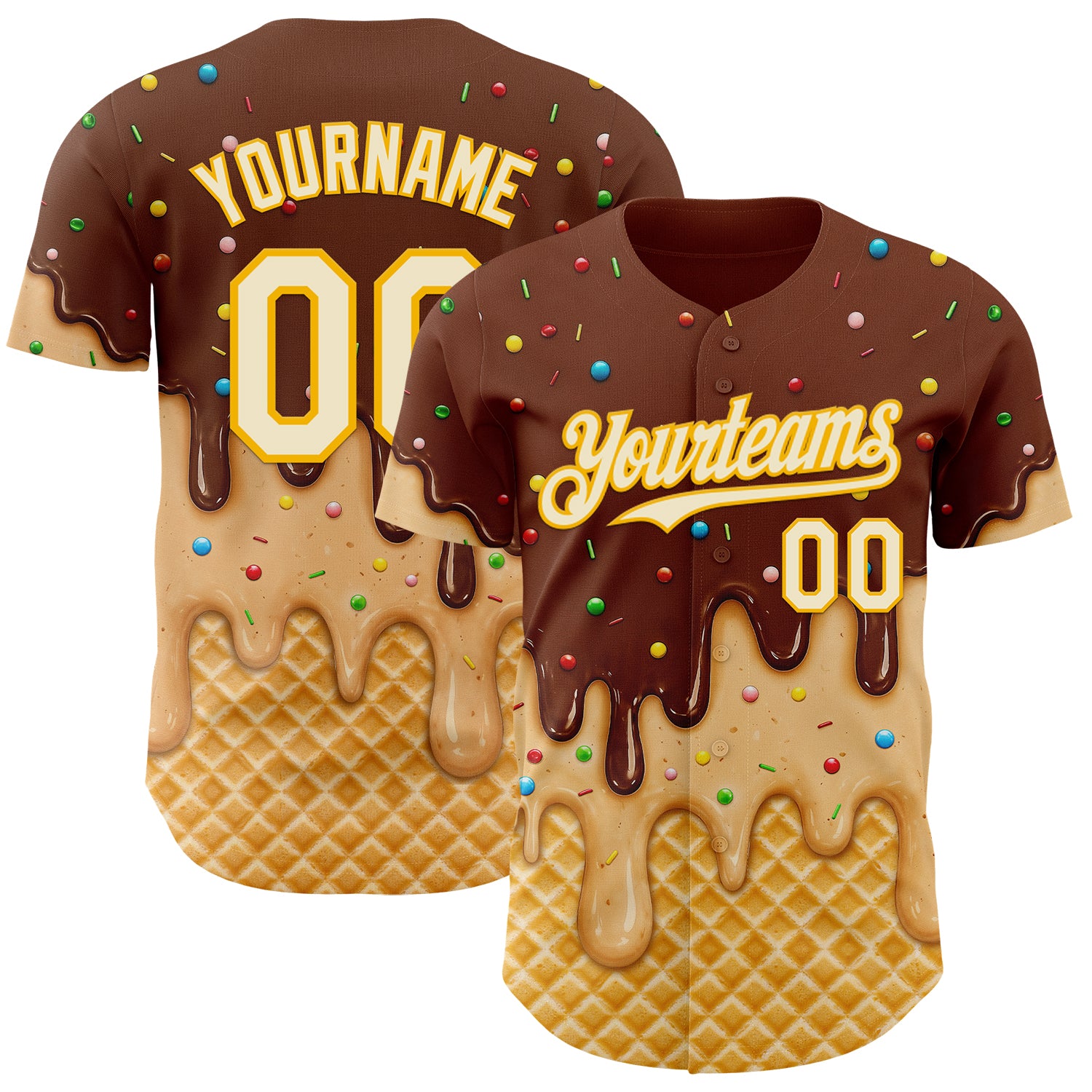 Custom Brown Cream-Gold Ice Cream Waffle Foodie Dessert Authentic Baseball Jersey