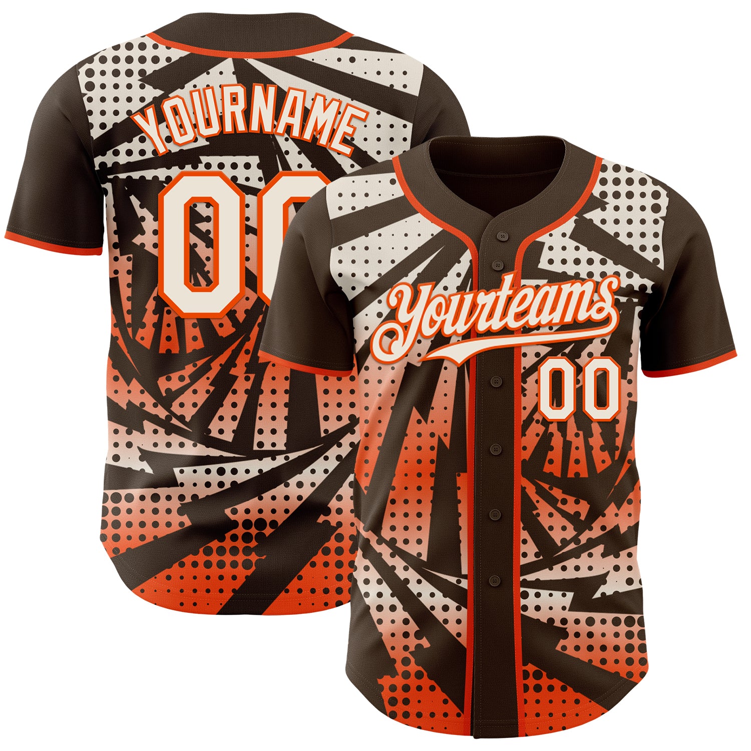 Custom Brown Cream-Orange Lightning Gradient Dot Authentic Baseball Jersey