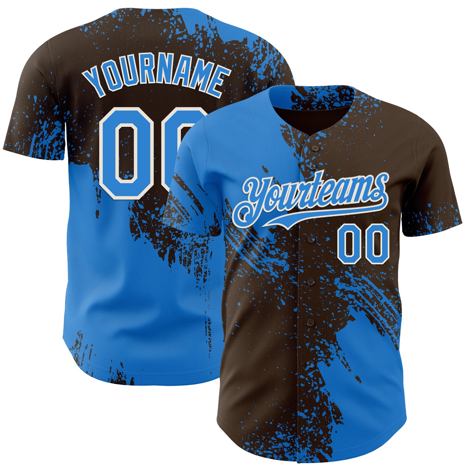 Custom Brown Electric Blue-Cream Abstract Brush Stroke Authentic Baseball Jersey