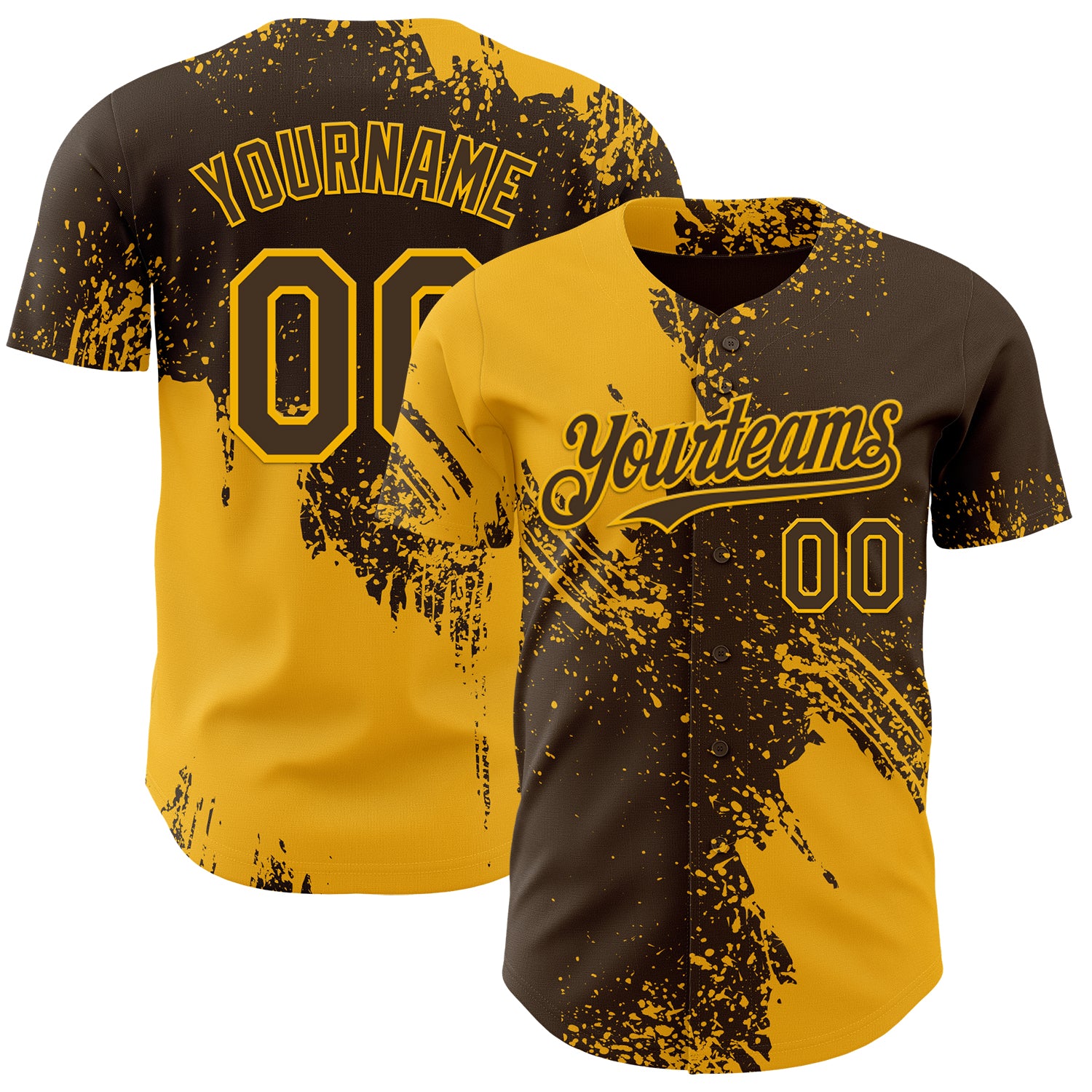 Custom Brown-Gold Abstract Brush Stroke Authentic Baseball Jersey