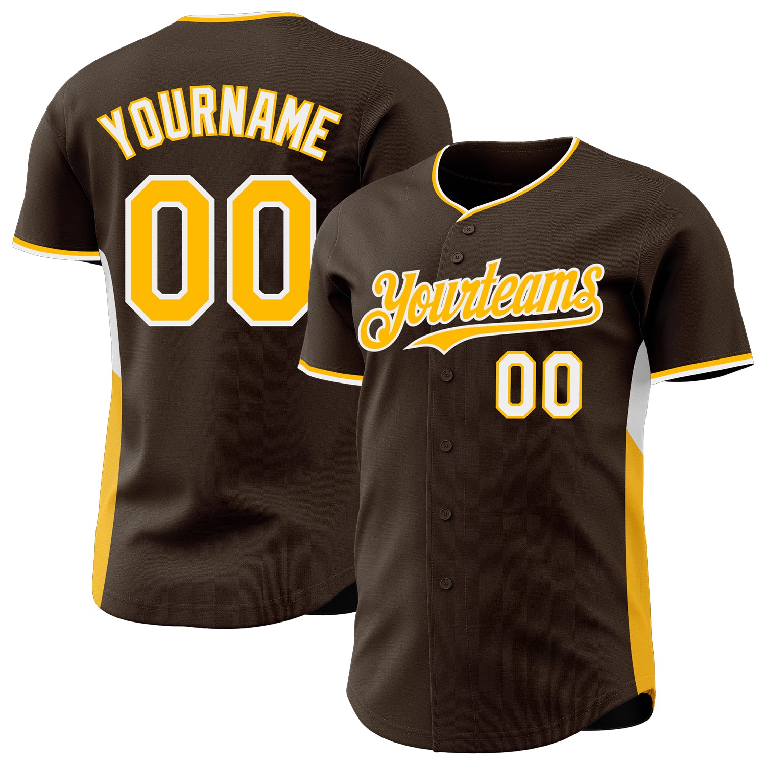 Custom Brown Gold-White Classic Color Block Side Panel Stripe Authentic Baseball Jersey