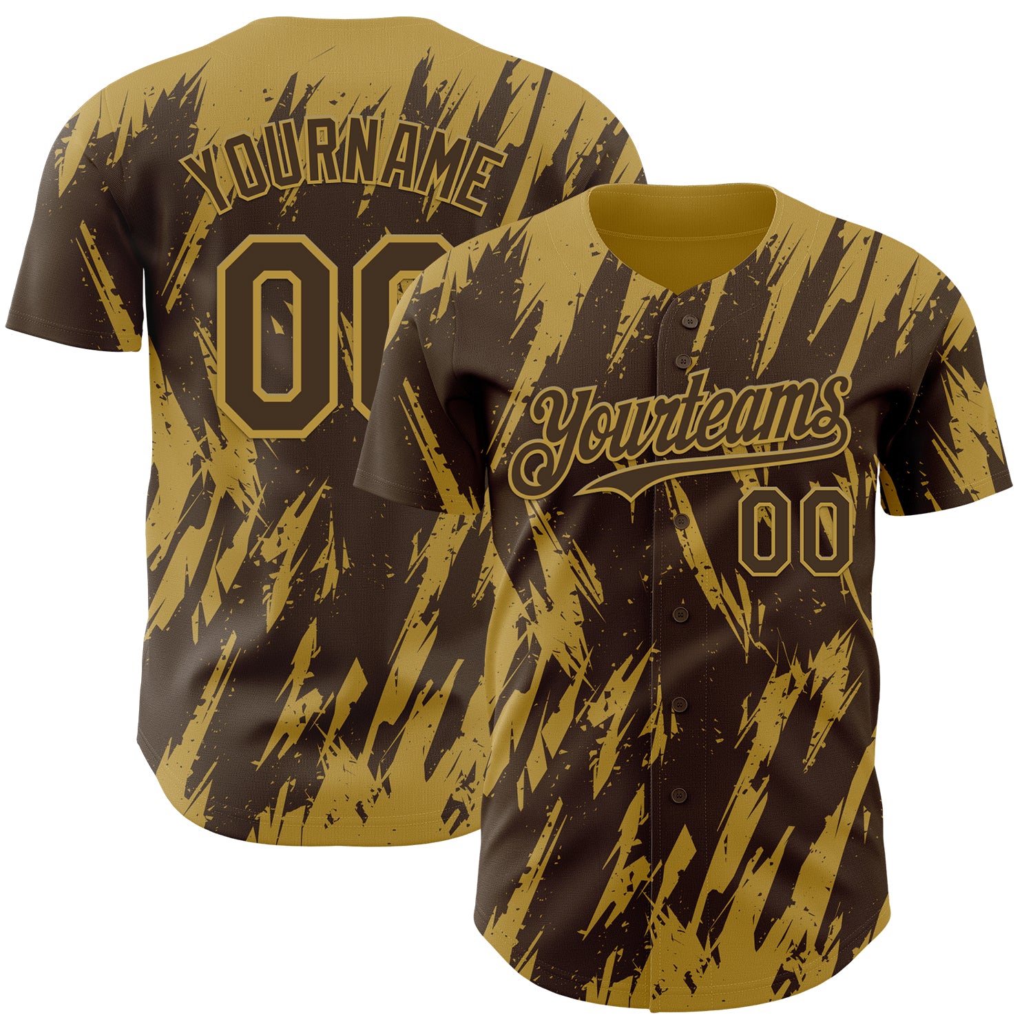 Custom Brown Old Gold 3D Pattern Design Splatter Torn Sharp Brush Stroke Authentic Baseball Jersey