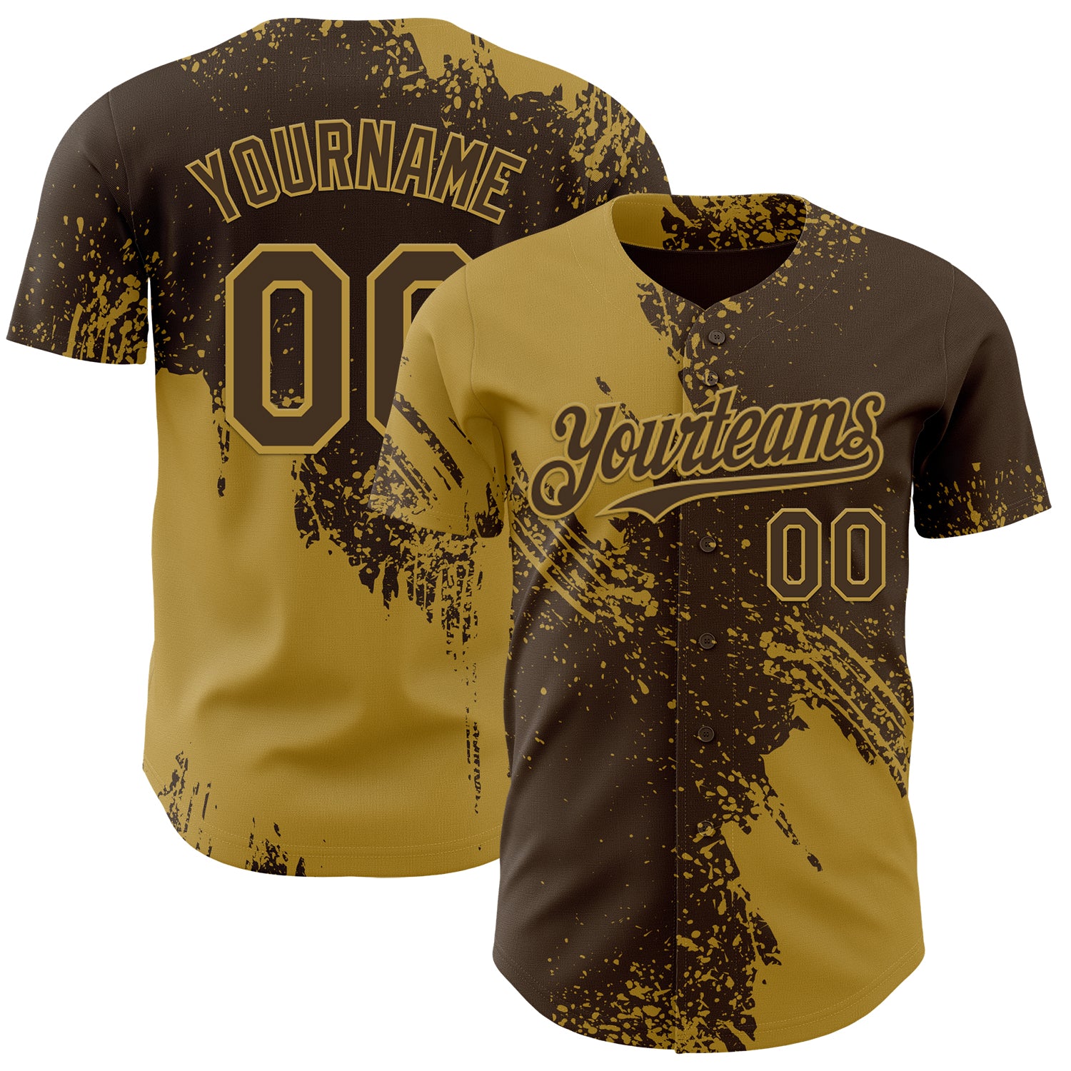 Custom Brown-Old Gold Abstract Brush Stroke Authentic Baseball Jersey
