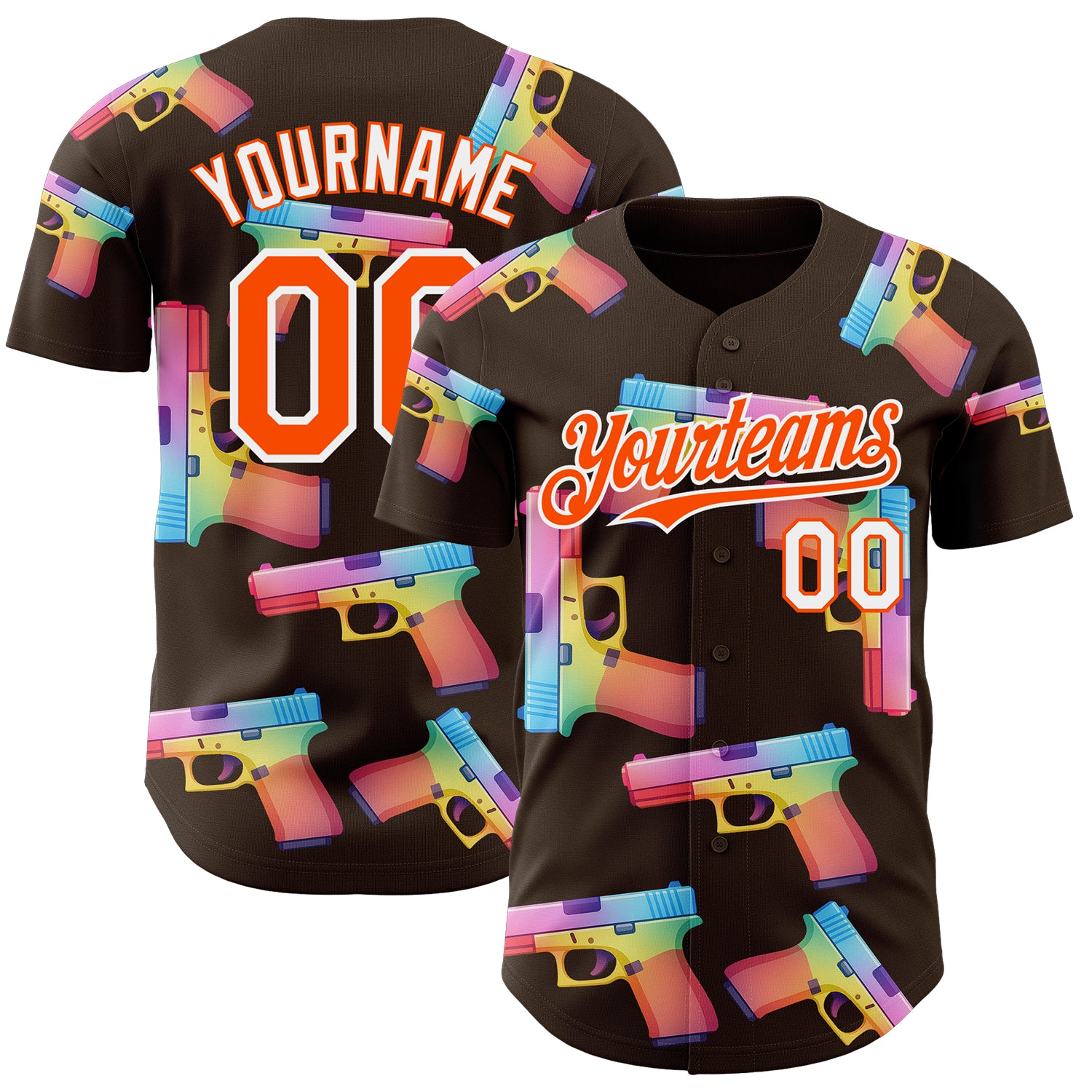 Custom Brown Orange-White Colorful Firepower 3D Pattern Design Authentic Baseball Jersey