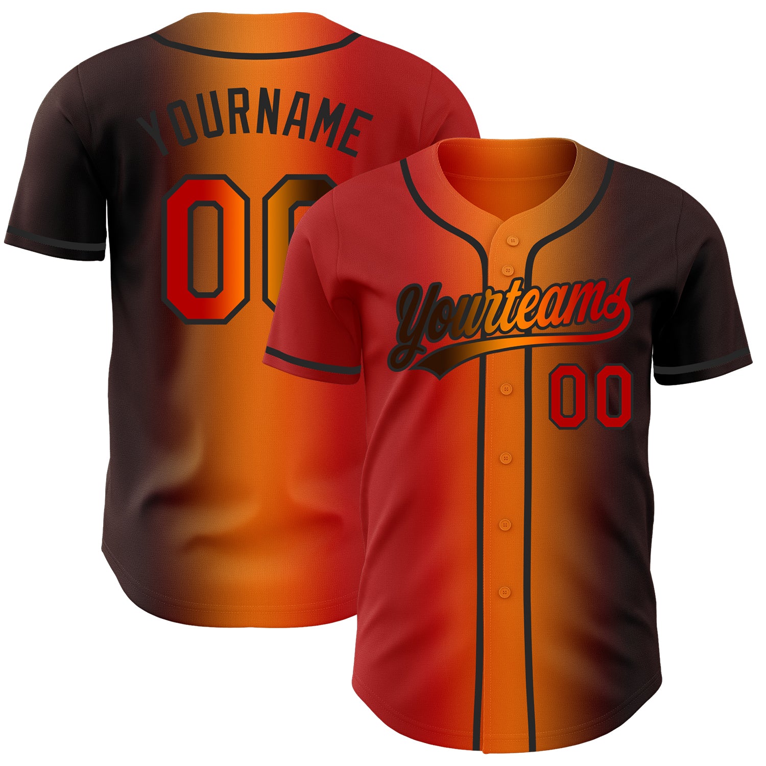 Custom Brown Red Bay Orange-Black Authentic Gradient Fashion Baseball Jersey
