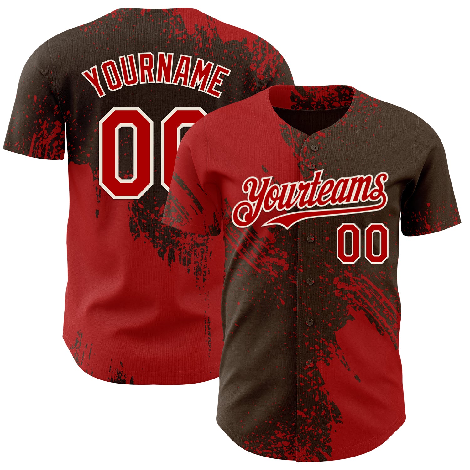 Custom Brown Red-Cream Abstract Brush Stroke Authentic Baseball Jersey