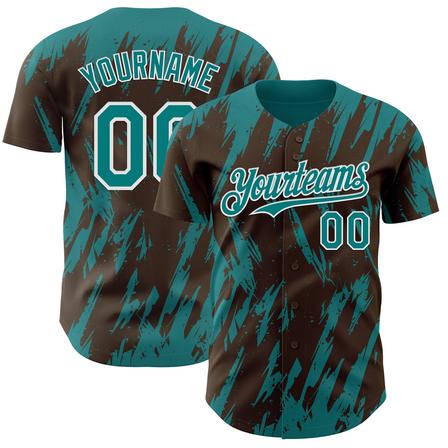 Custom Brown Teal-White 3D Pattern Design Splatter Torn Sharp Brush Stroke Authentic Baseball Jersey