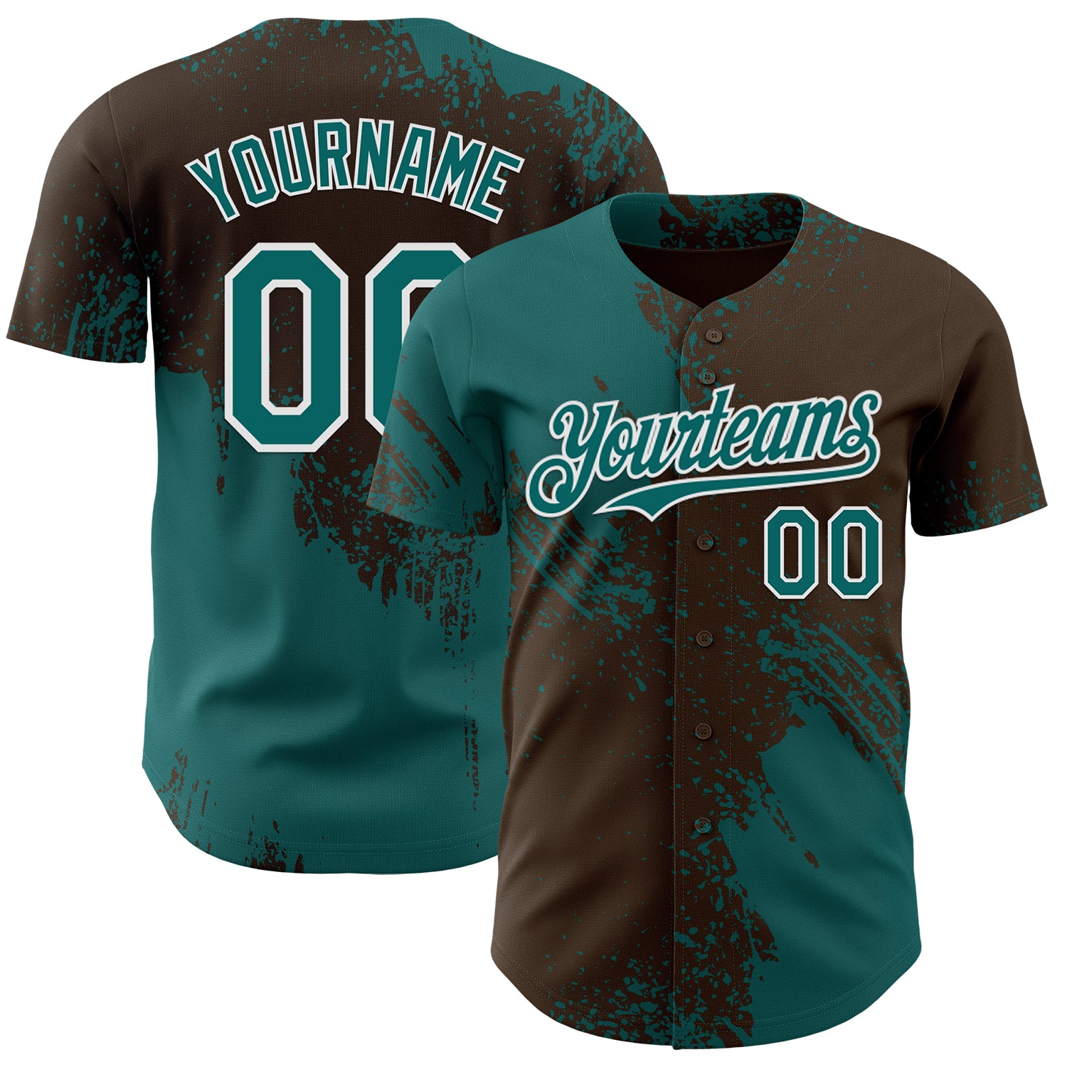 Custom Brown Teal-White Abstract Brush Stroke Authentic Baseball Jersey