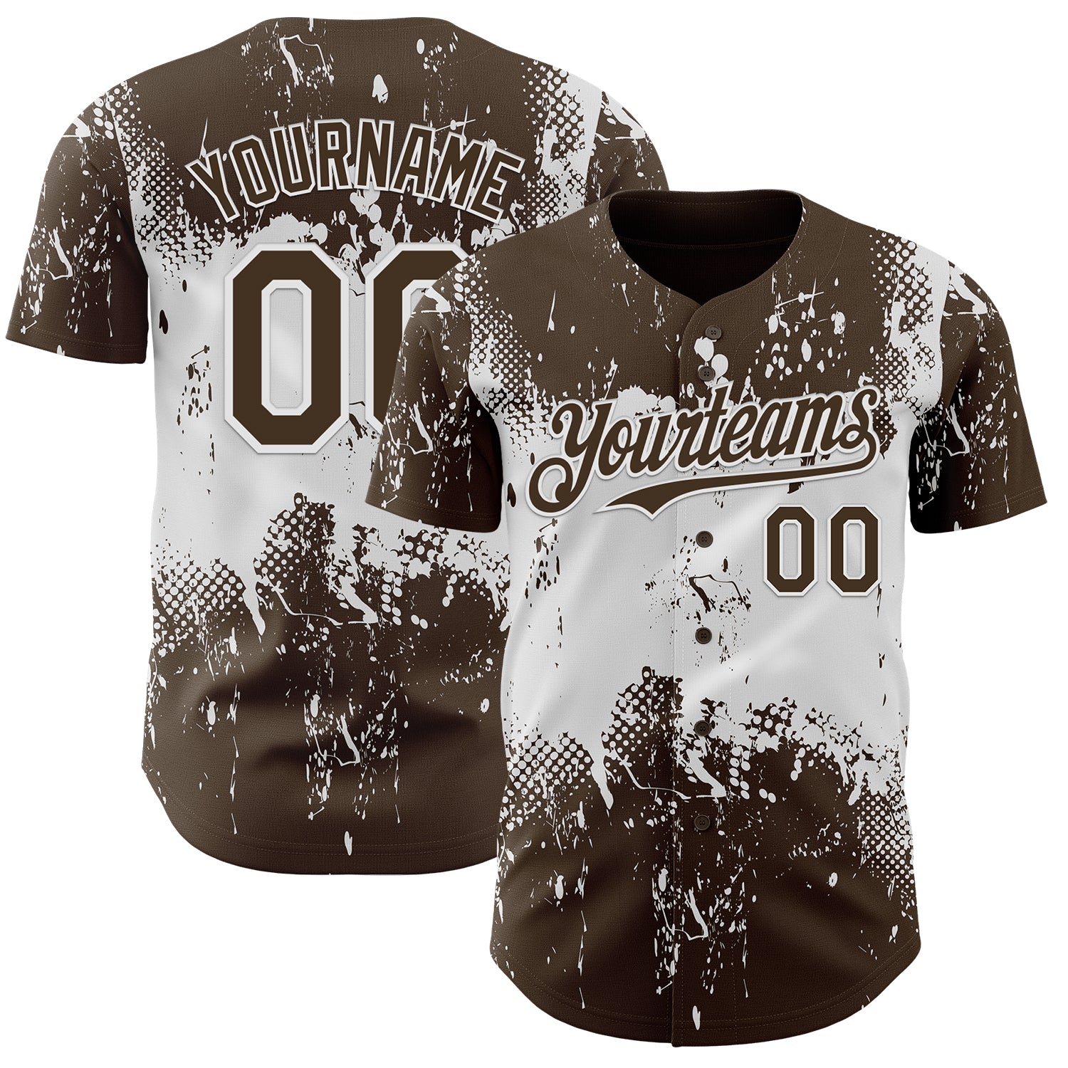 Custom Brown White 3D Pattern Design Abstract Splatter Grunge Paint Authentic Baseball Jersey