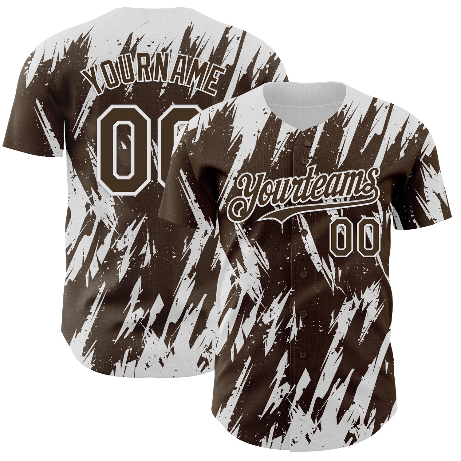 Custom Brown White 3D Pattern Design Splatter Torn Sharp Brush Stroke Authentic Baseball Jersey