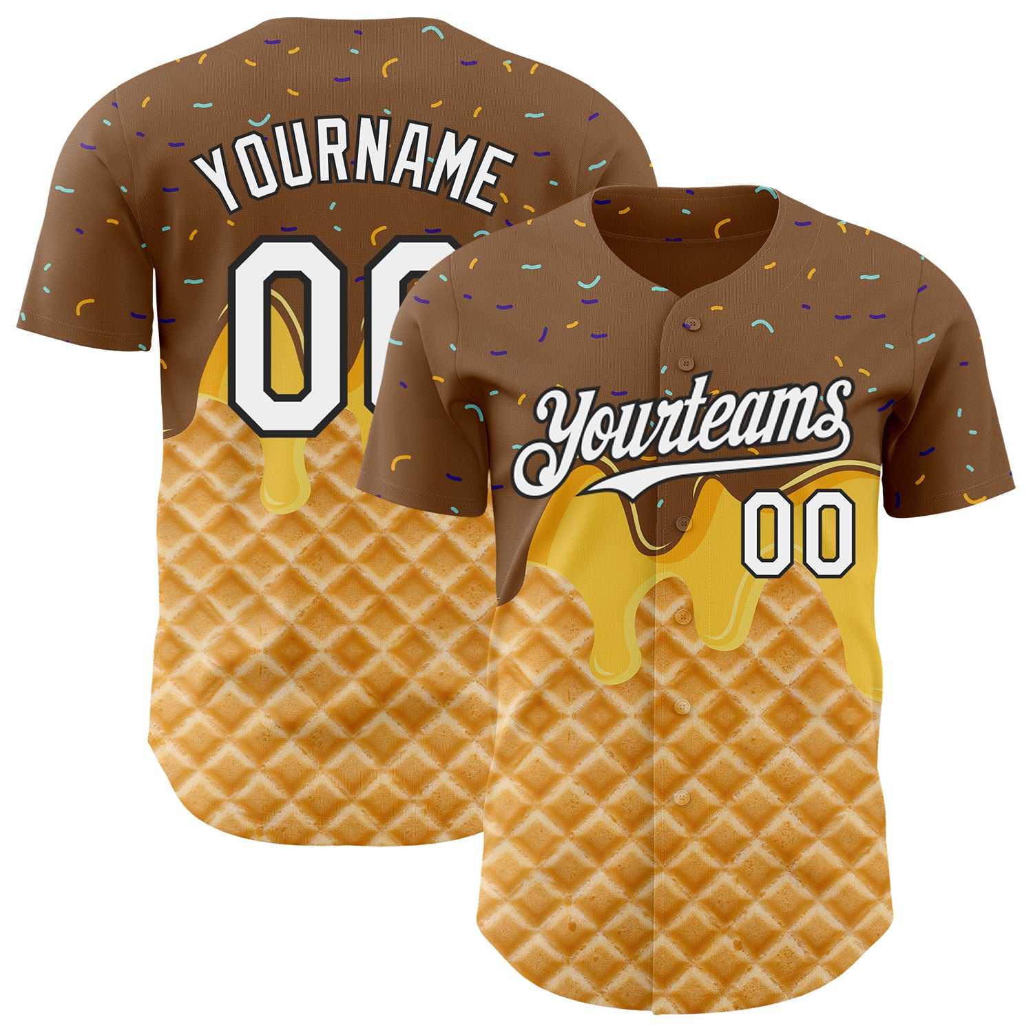 Custom Brown White-Black Ice Cream Waffle Foodie Dessert Authentic Baseball Jersey
