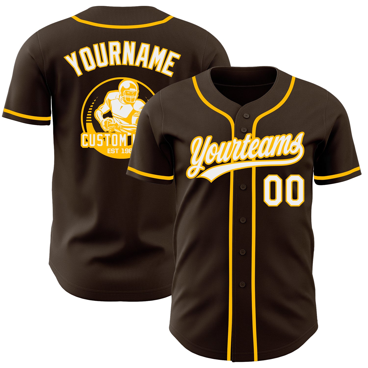 Custom Brown White-Gold Authentic Baseball Jersey