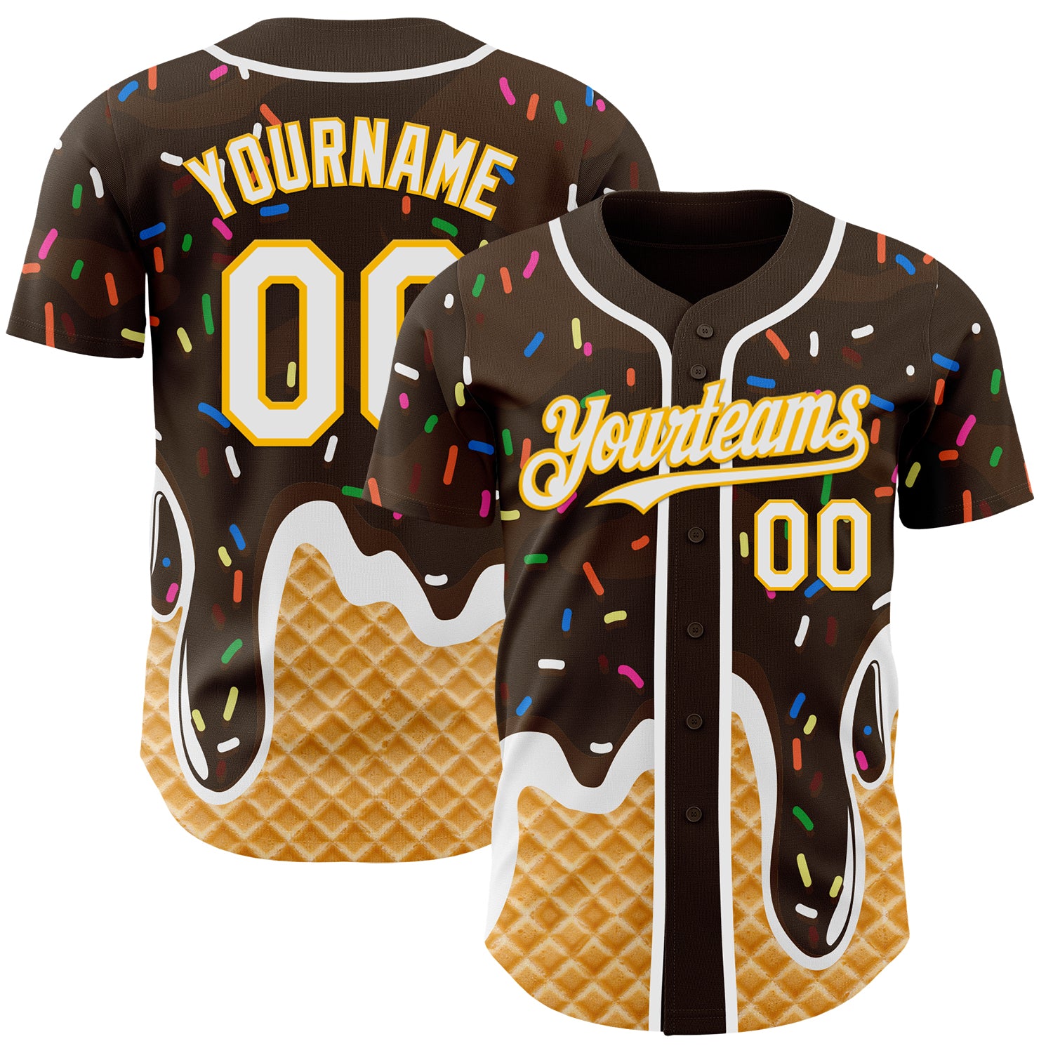 Custom Brown White-Gold Ice Cream Waffle Foodie Dessert Authentic Baseball Jersey