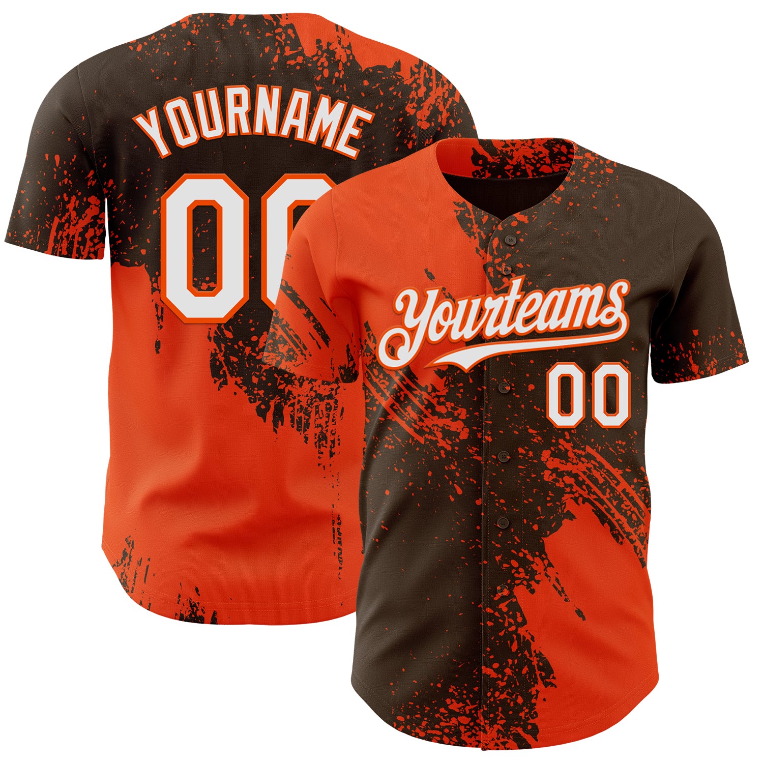 Custom Brown White-Orange Abstract Brush Stroke Authentic Baseball Jersey
