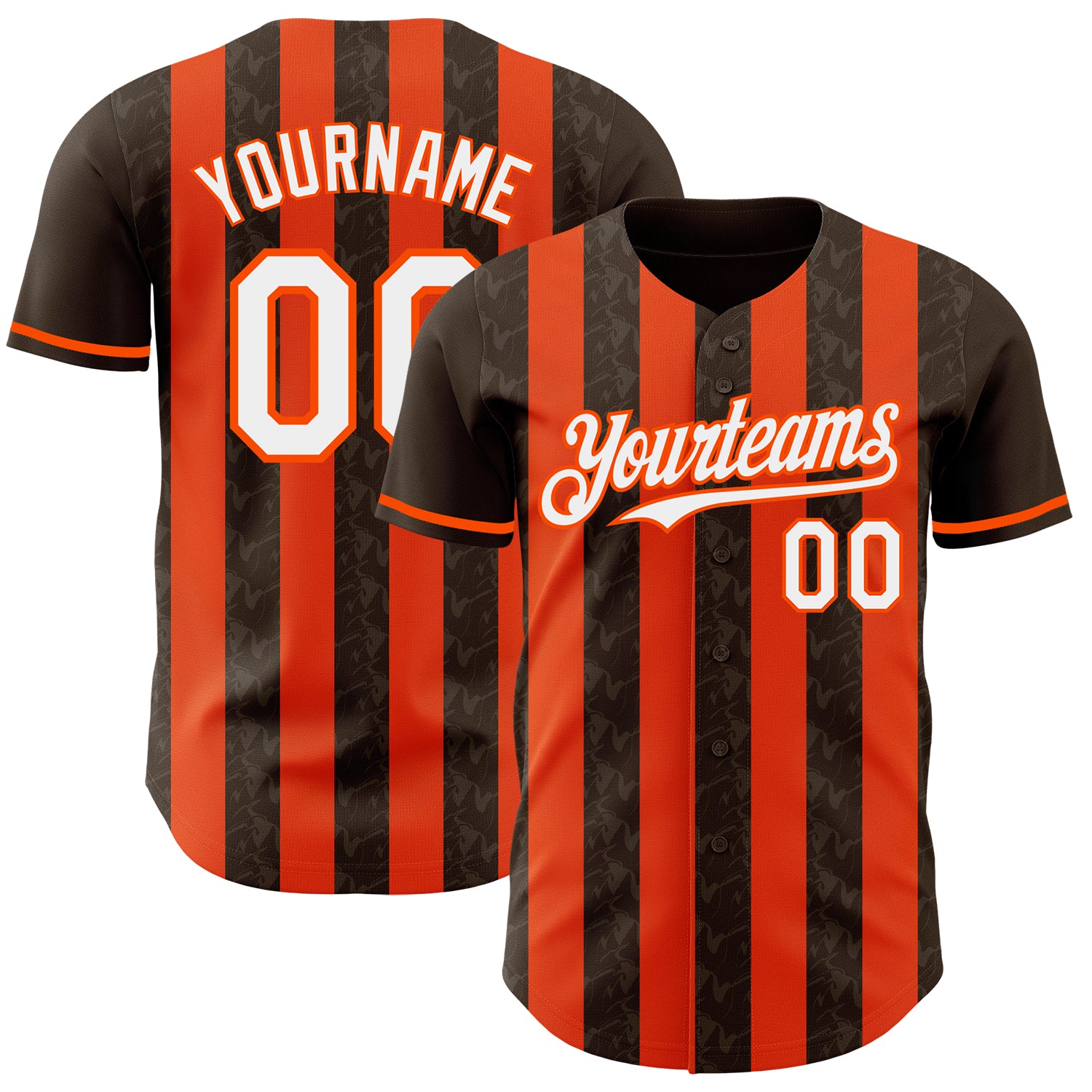 Custom Brown White-Orange Classic Vertical Stripe Fluid Liquid Texture Authentic Baseball Jersey