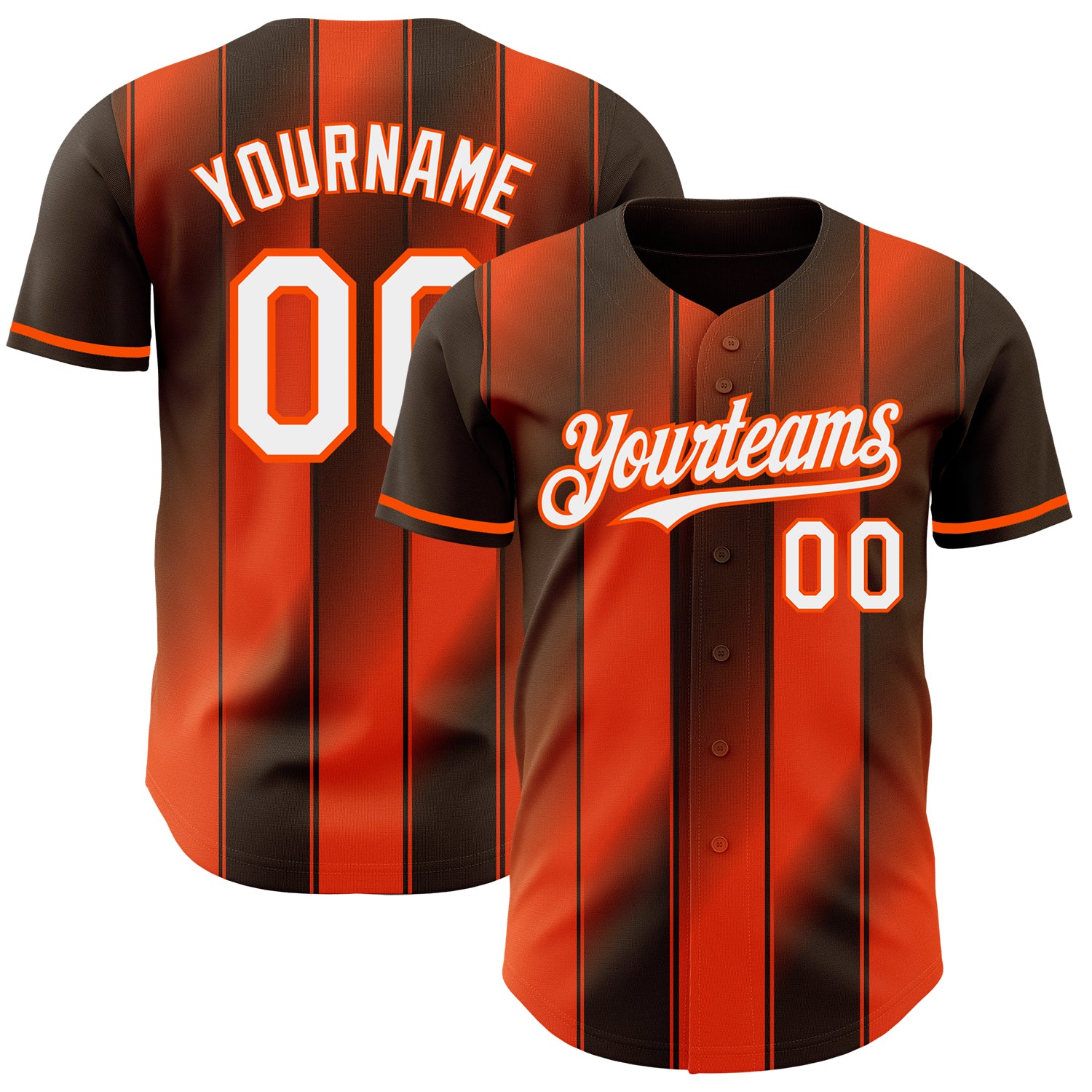 Custom Brown White-Orange Gradient Classic Vertical Stripe Authentic Baseball Jersey