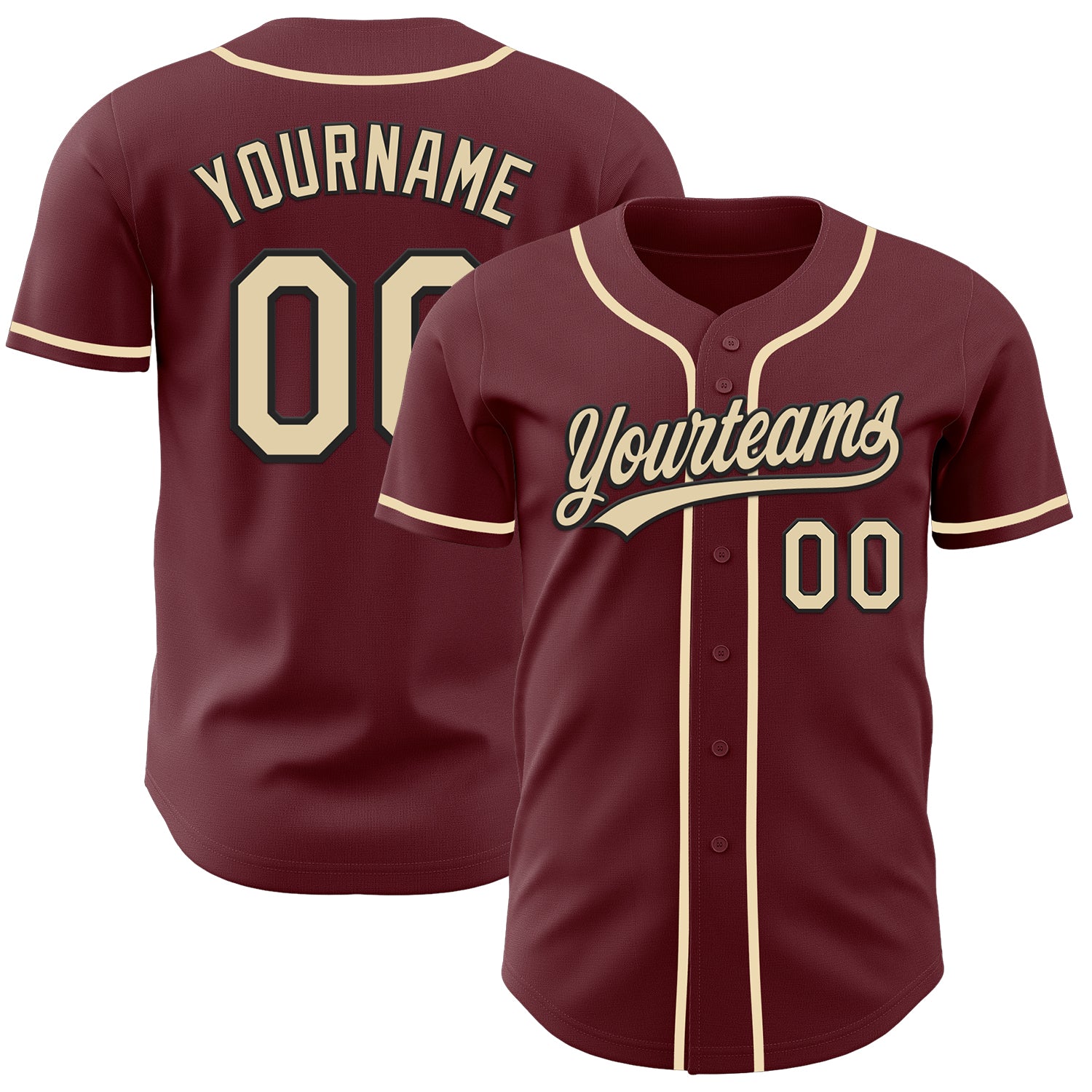 Custom Burgundy Cream-Black Authentic Baseball Jersey