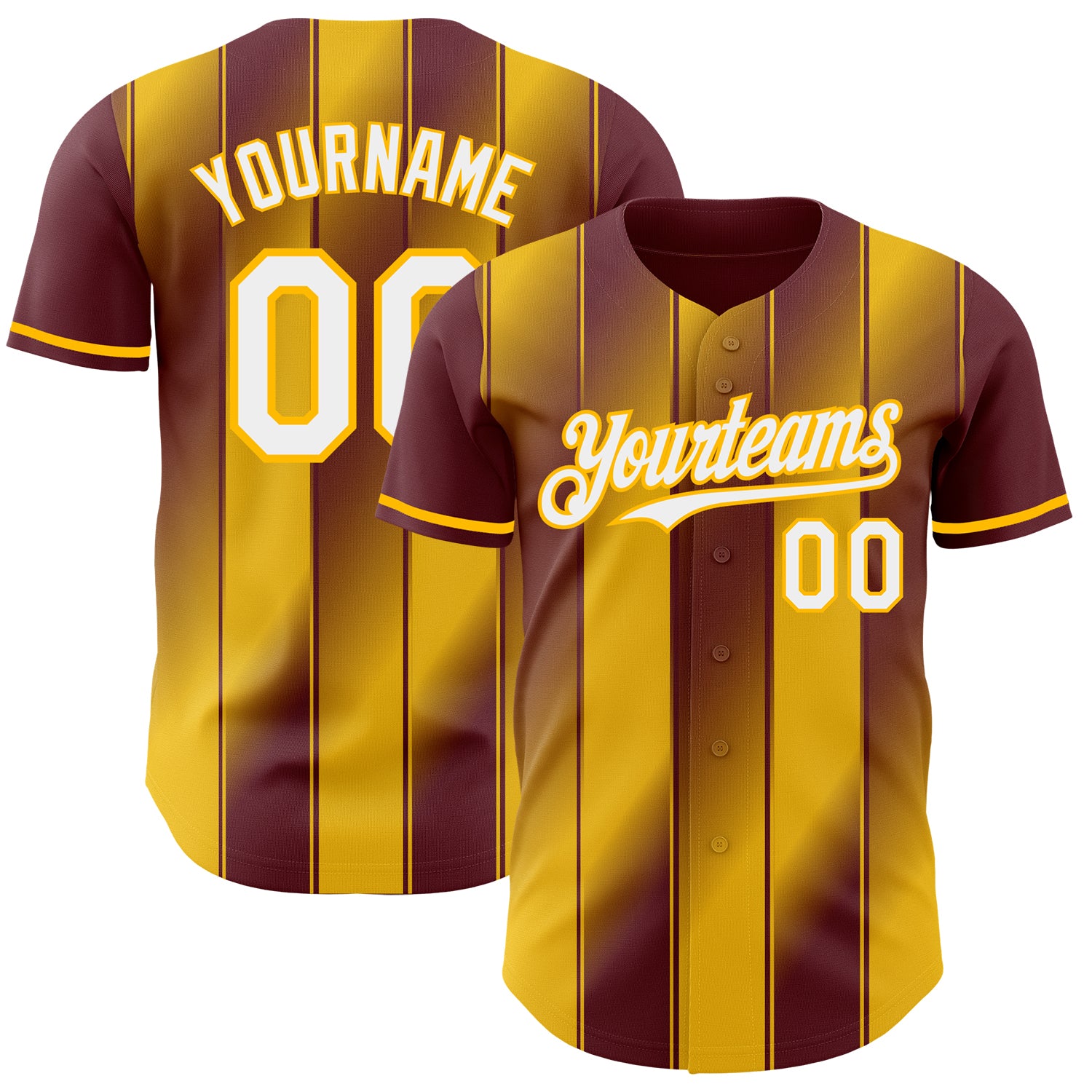 Custom Burgundy White-Gold Gradient Classic Vertical Stripe Authentic Baseball Jersey